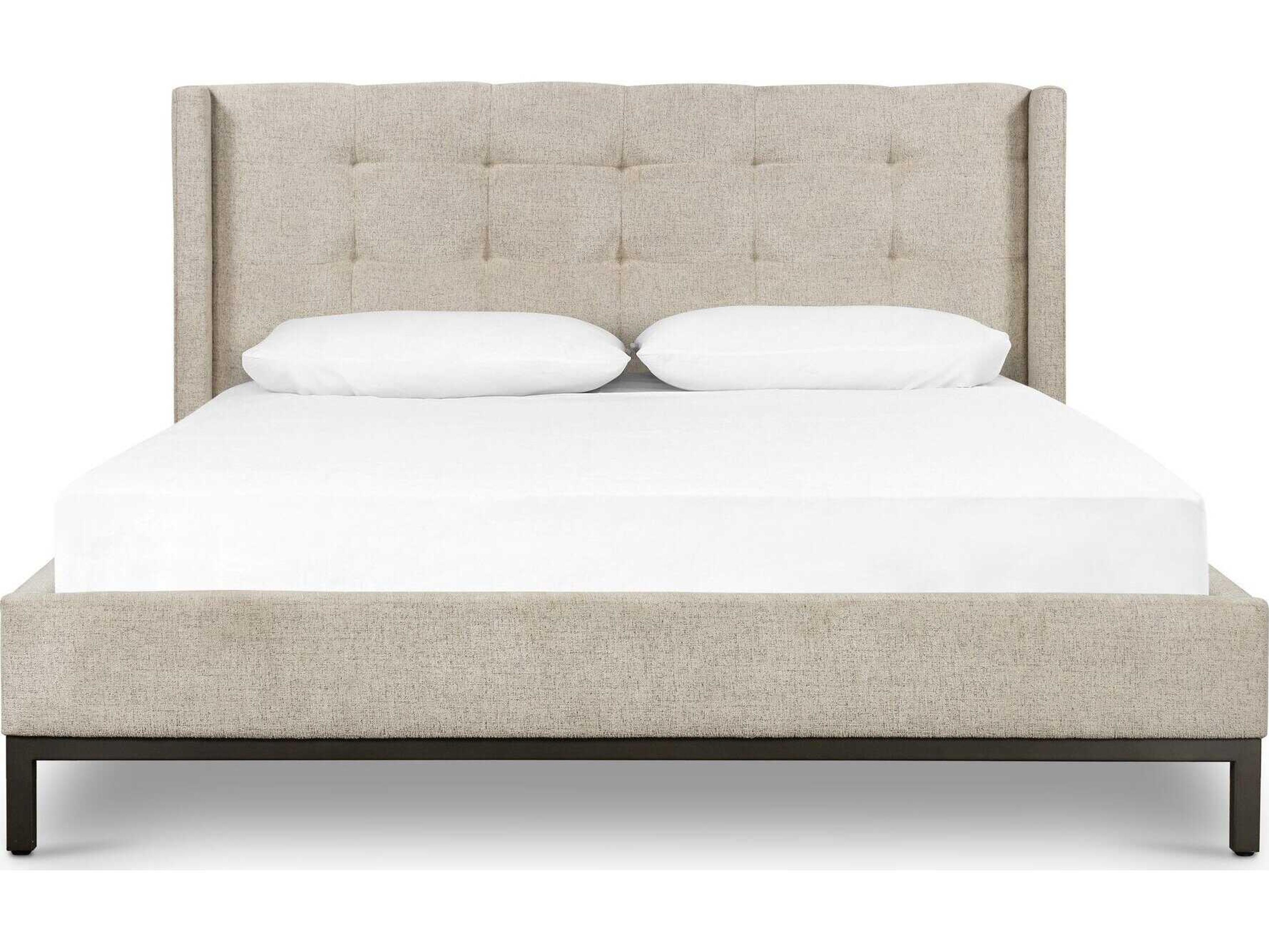 Four Hands Easton Newhall Plushtone Linen Light Gunmetal White Upholstered Queen Platform Bed