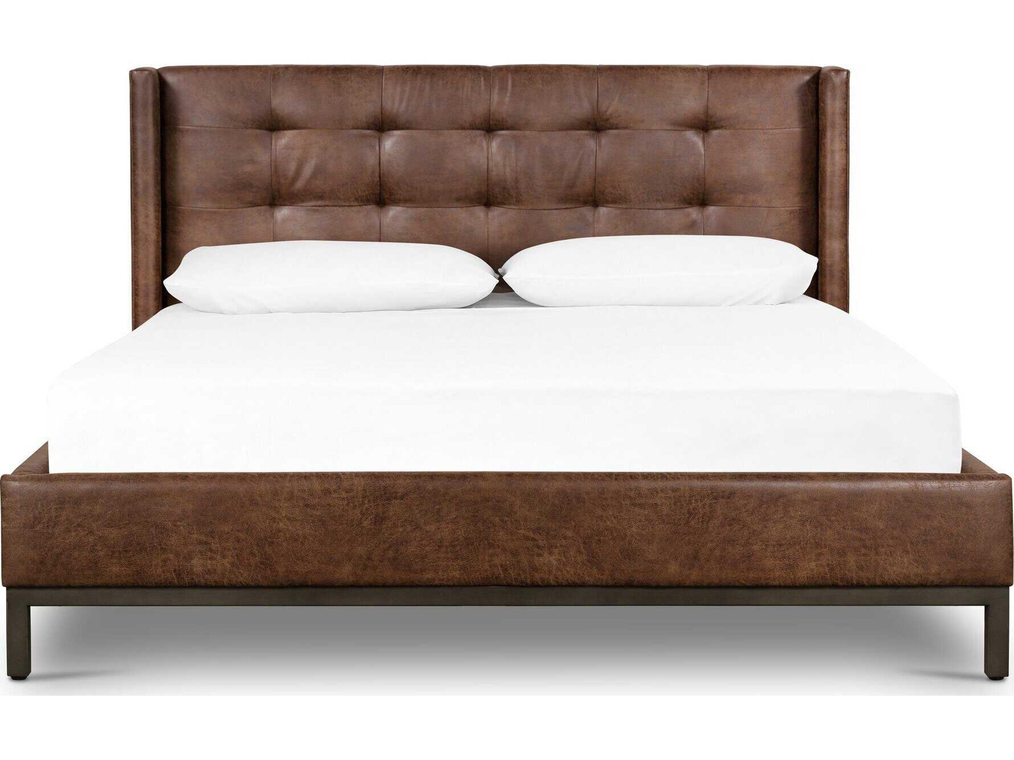 Four Hands Easton Newhall Vintage Tobacco Light Gunmetal Brown Queen Platform Bed