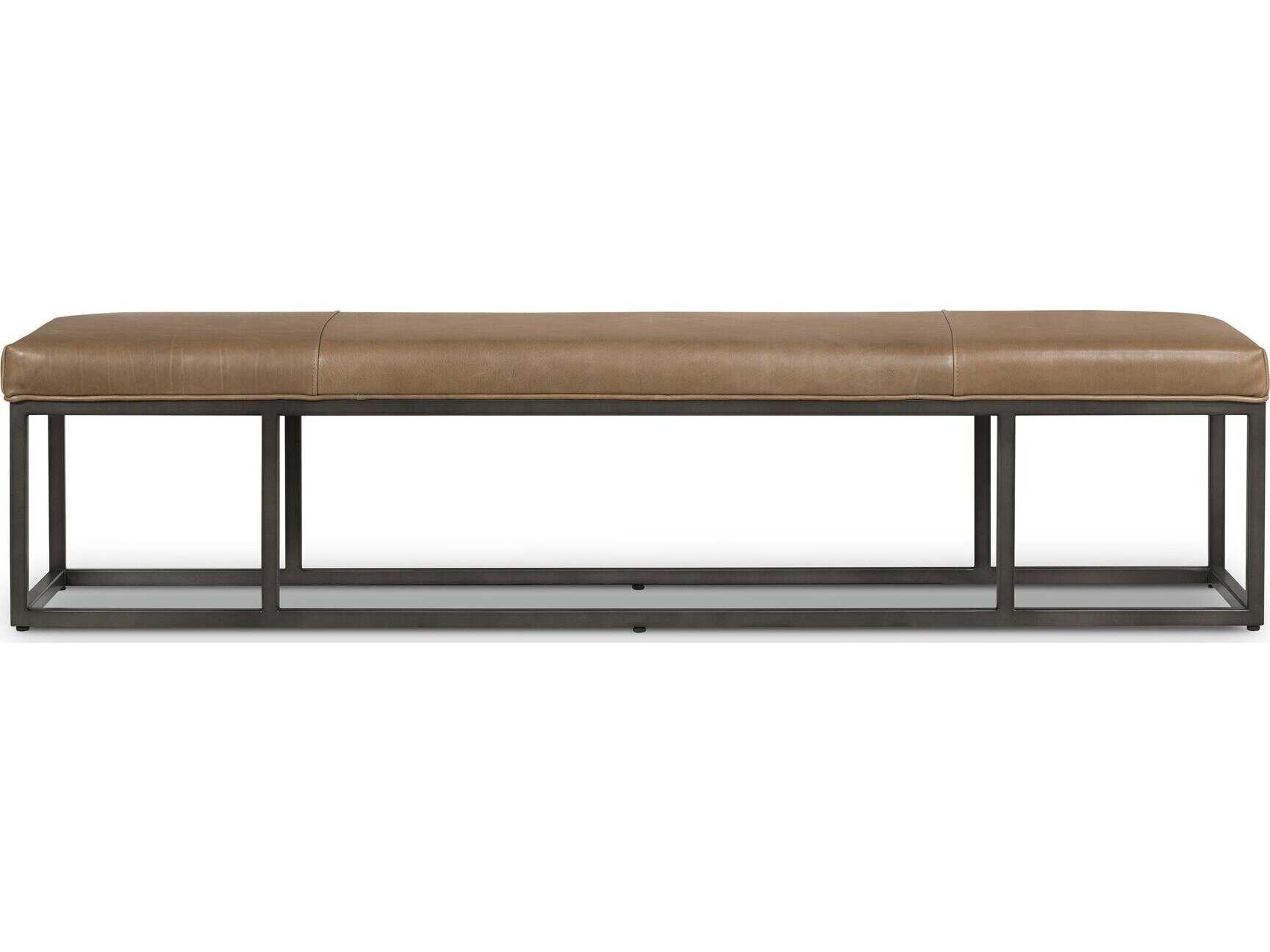Four Hands Easton Dakota Warm Taupe Light Gunmetal Brown Leather Accent Bench
