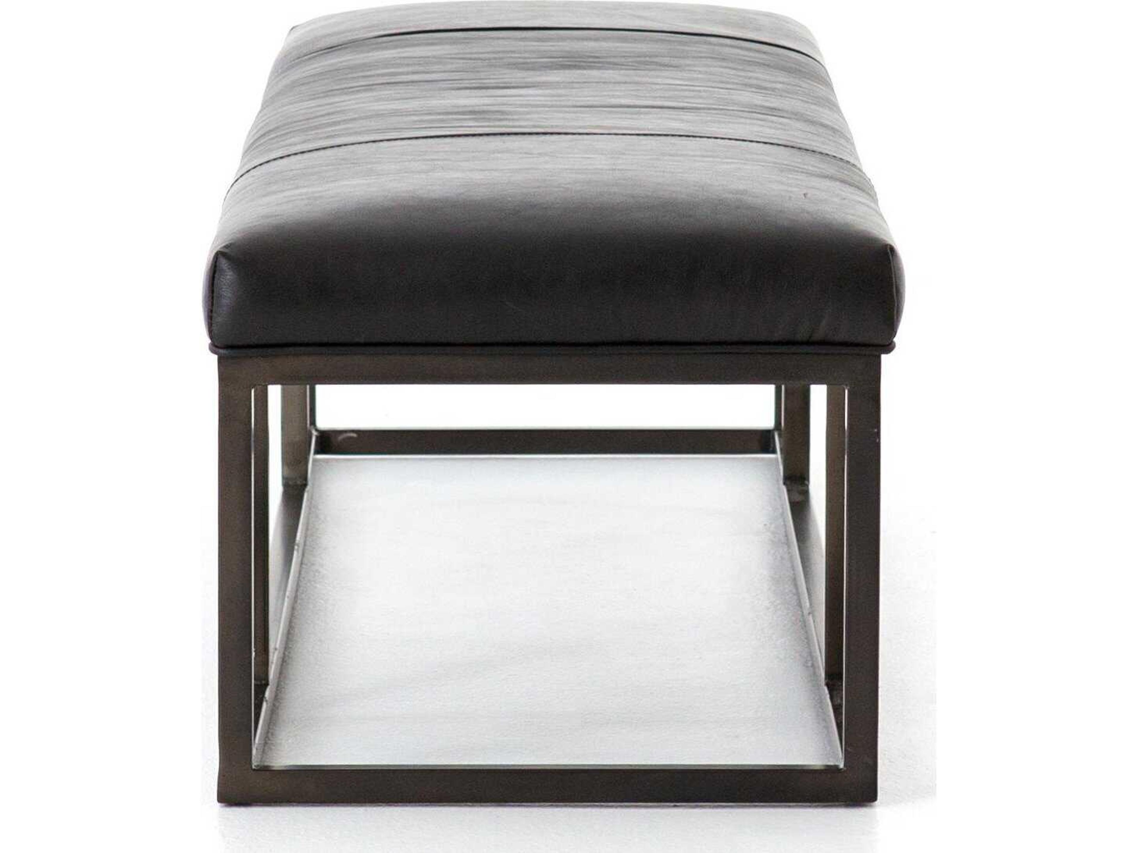 Four Hands Easton Black Leather Accent Bench