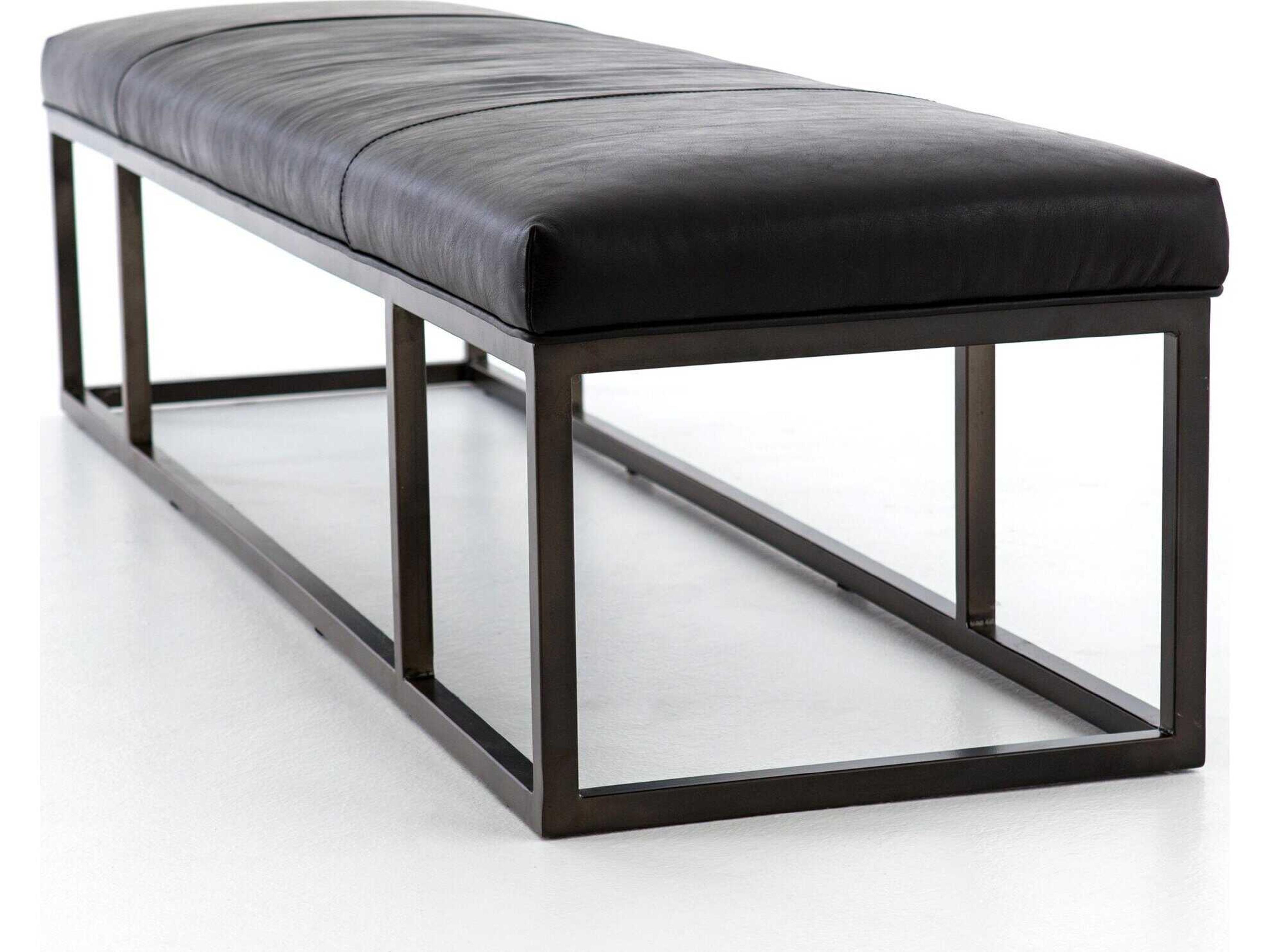 Four Hands Easton Black Leather Accent Bench