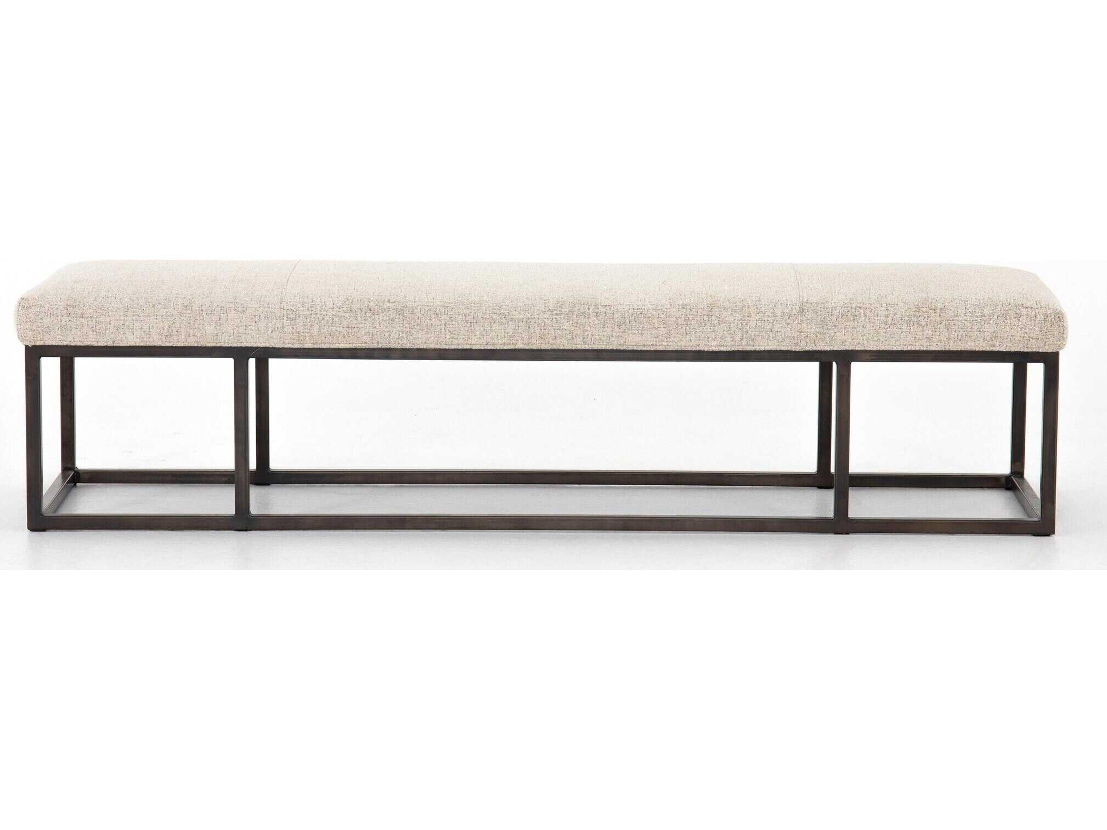 Luxecor Globetrotter Plushtone Linen Light Gunmetal Cream Upholstered Accent Bench