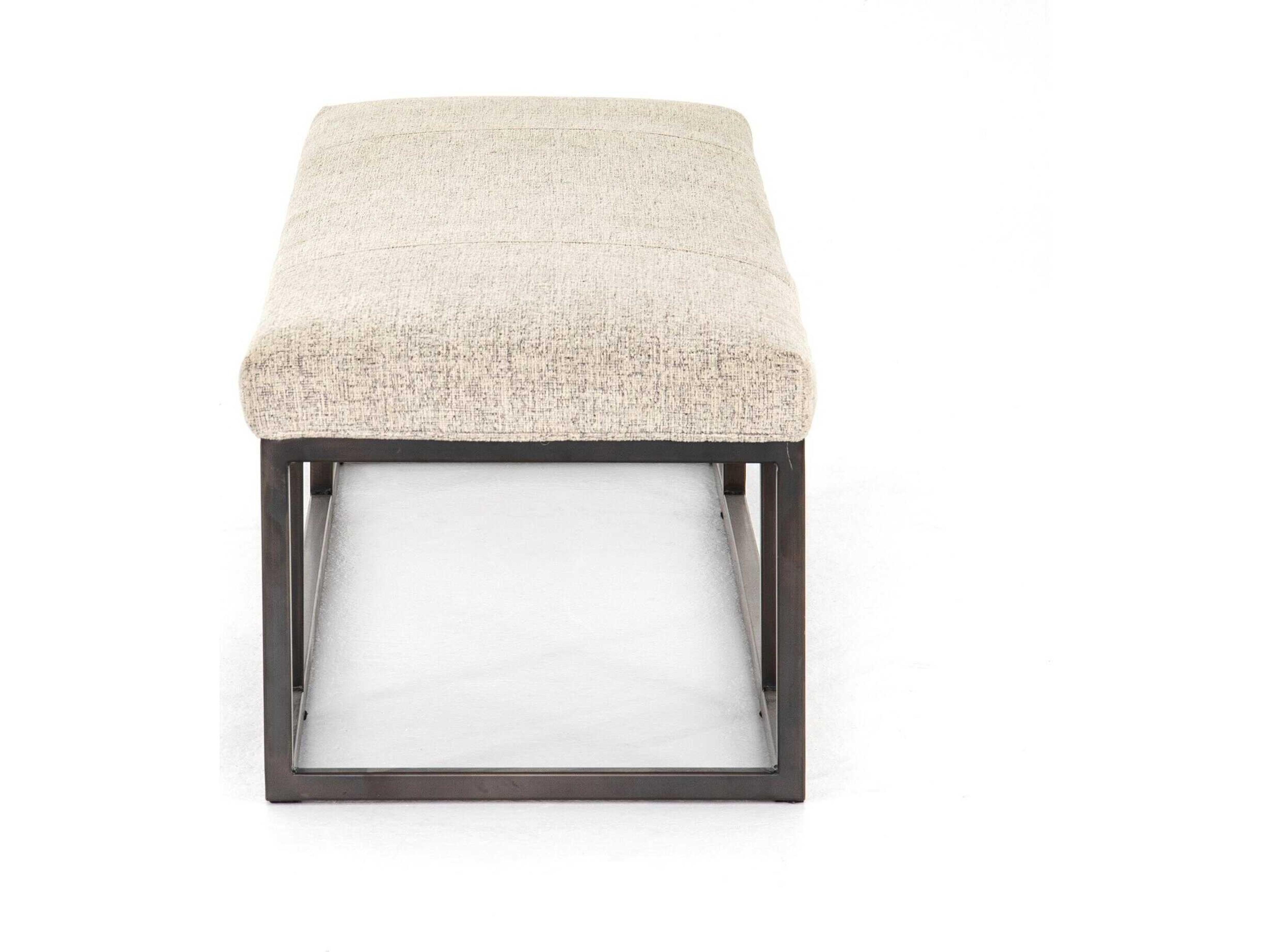 Luxecor Globetrotter Plushtone Linen Light Gunmetal Cream Upholstered Accent Bench