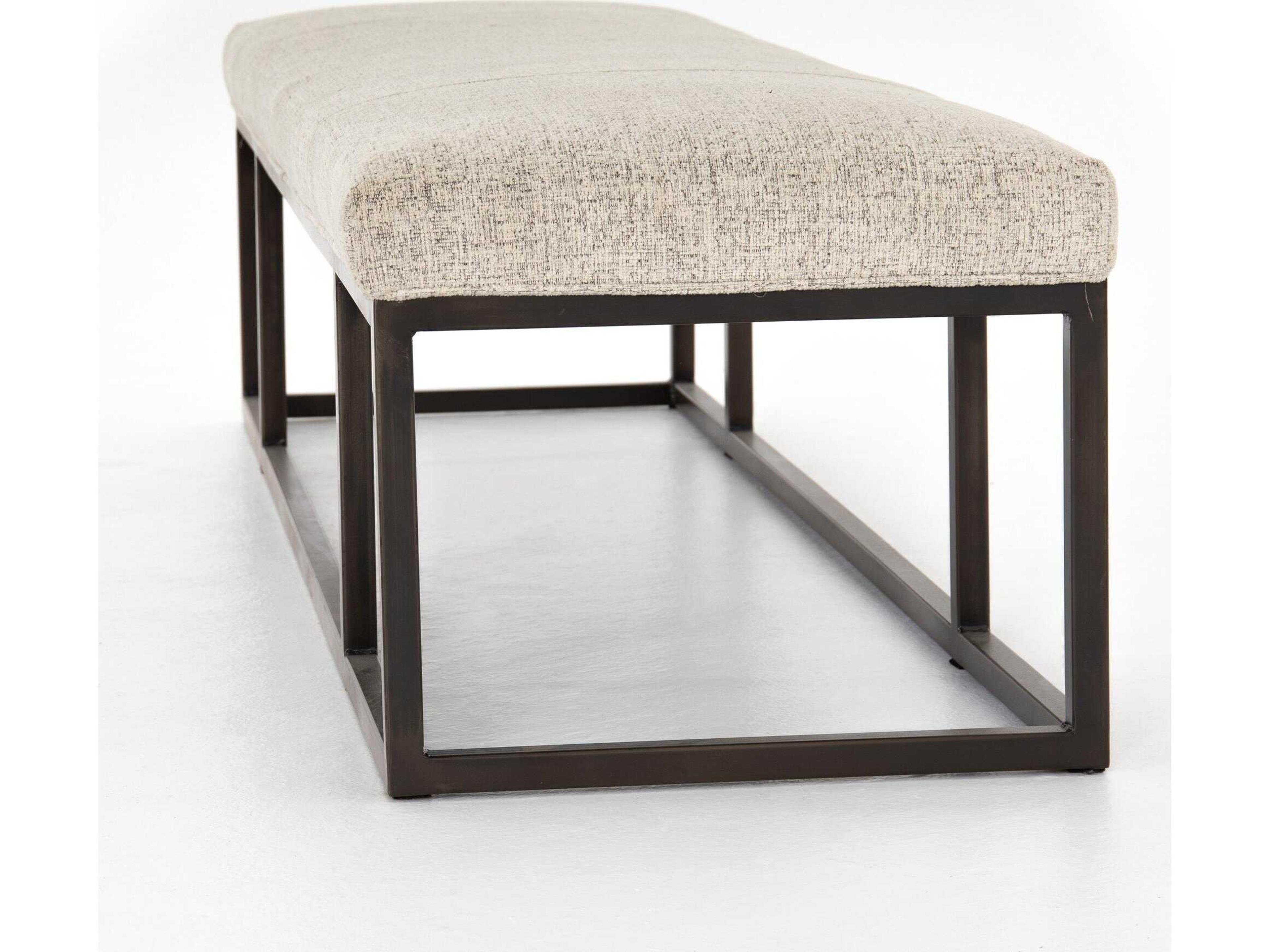 Luxecor Globetrotter Plushtone Linen Light Gunmetal Cream Upholstered Accent Bench