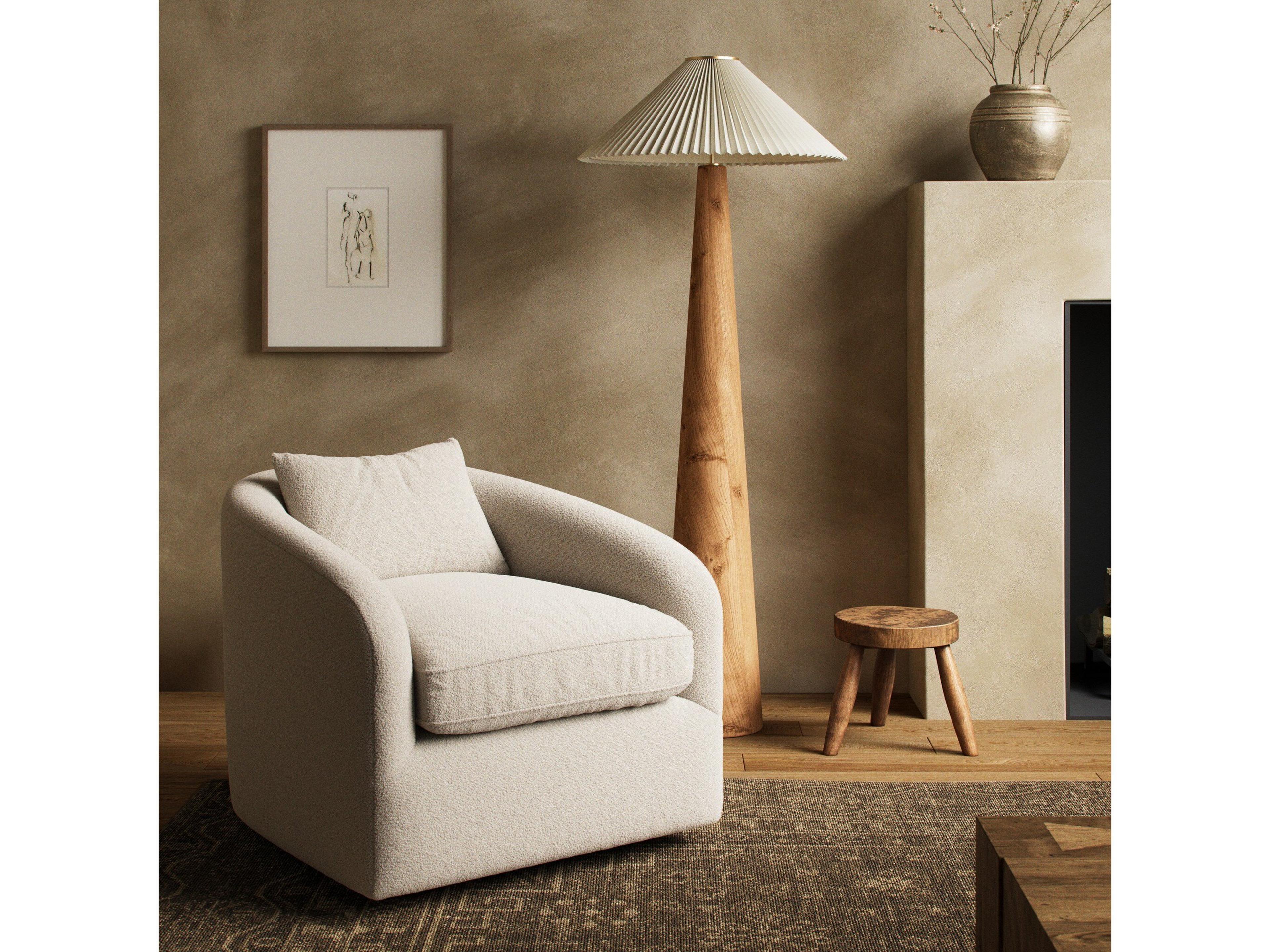 Four Hands Farrow Topanga Swivel Beige Fabric Accent Chair