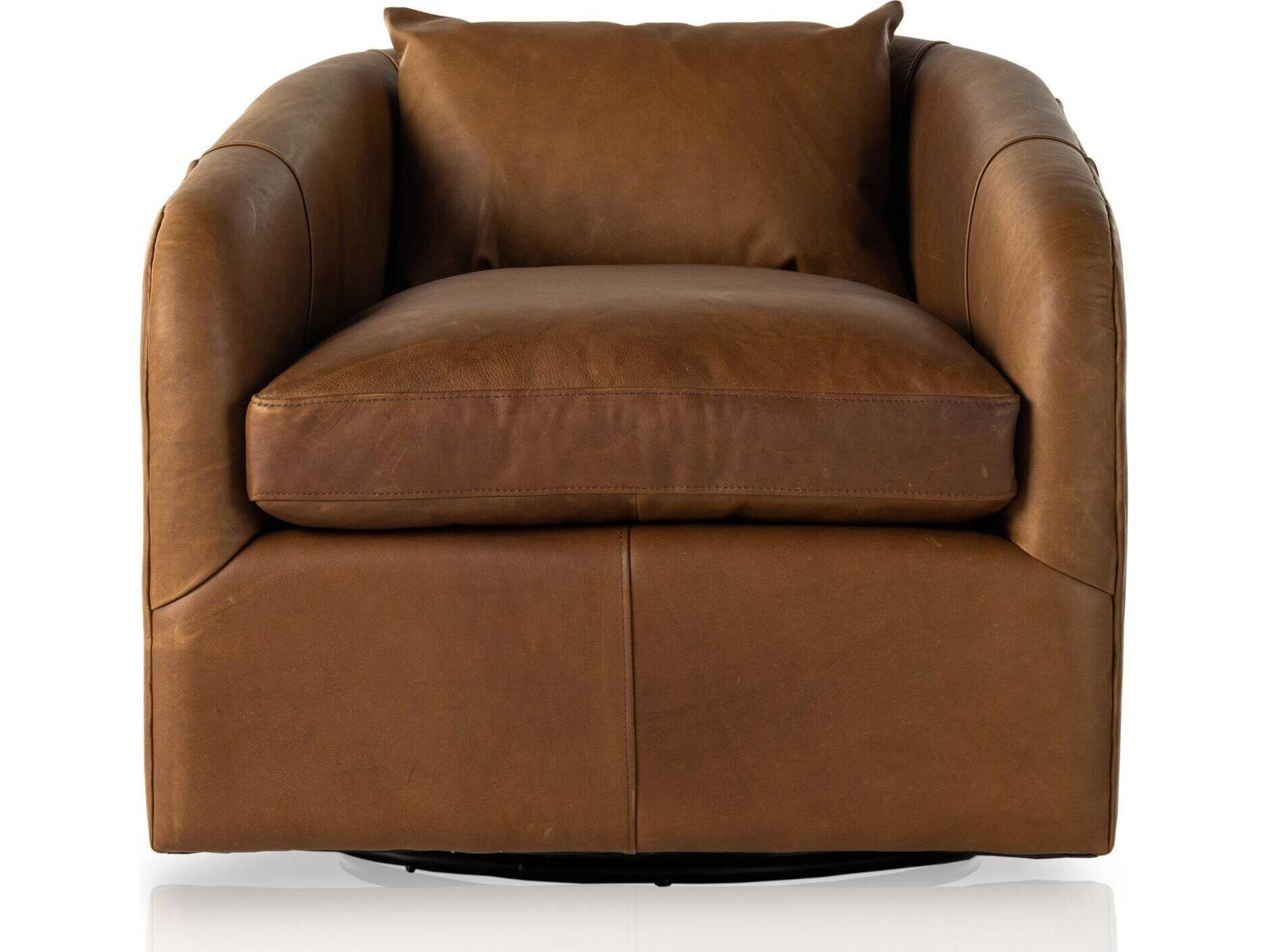 Four Hands Kensington Topanga Swivel Brown Leather Accent Chair