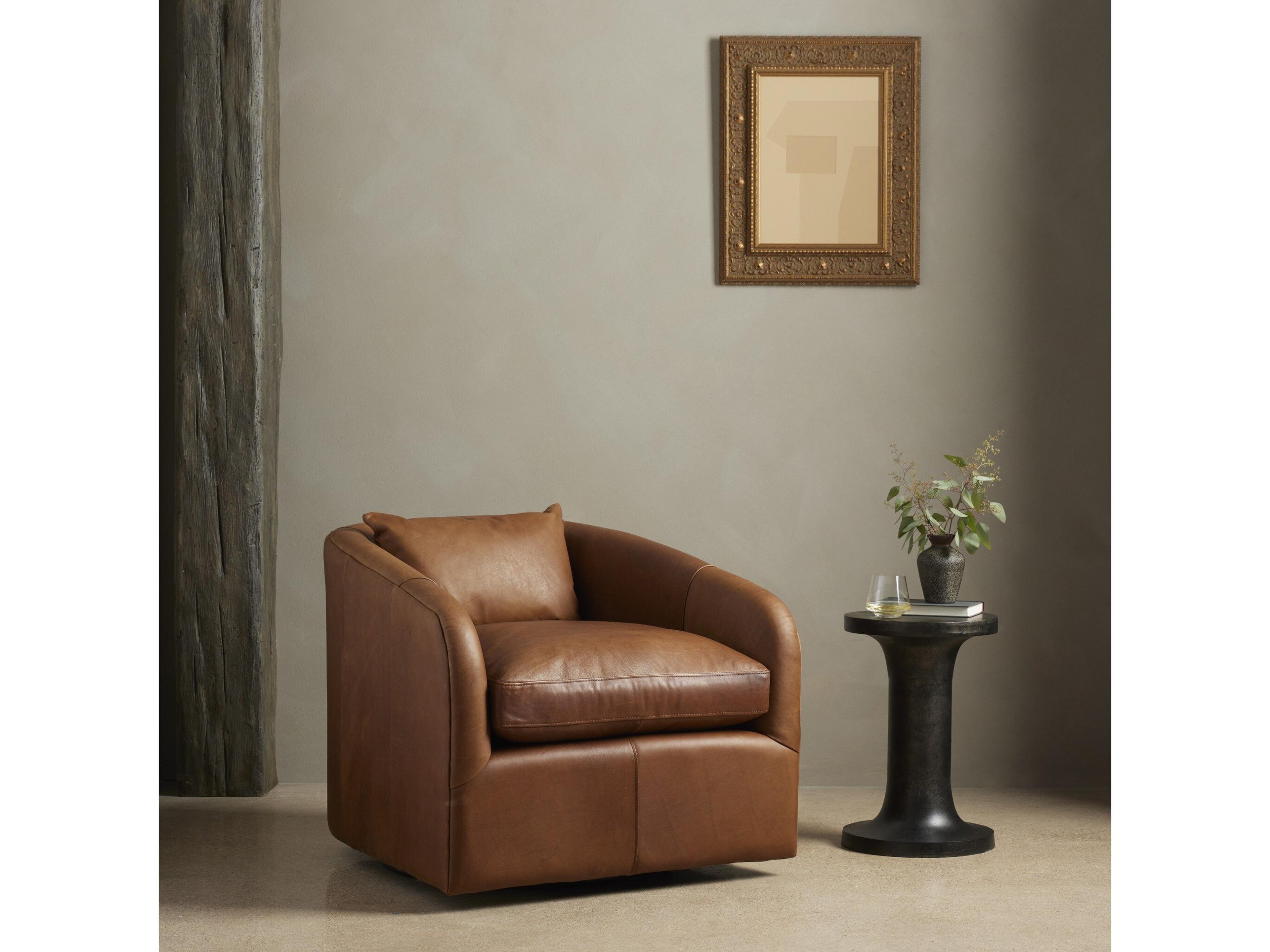 Four Hands Kensington Topanga Swivel Brown Leather Accent Chair
