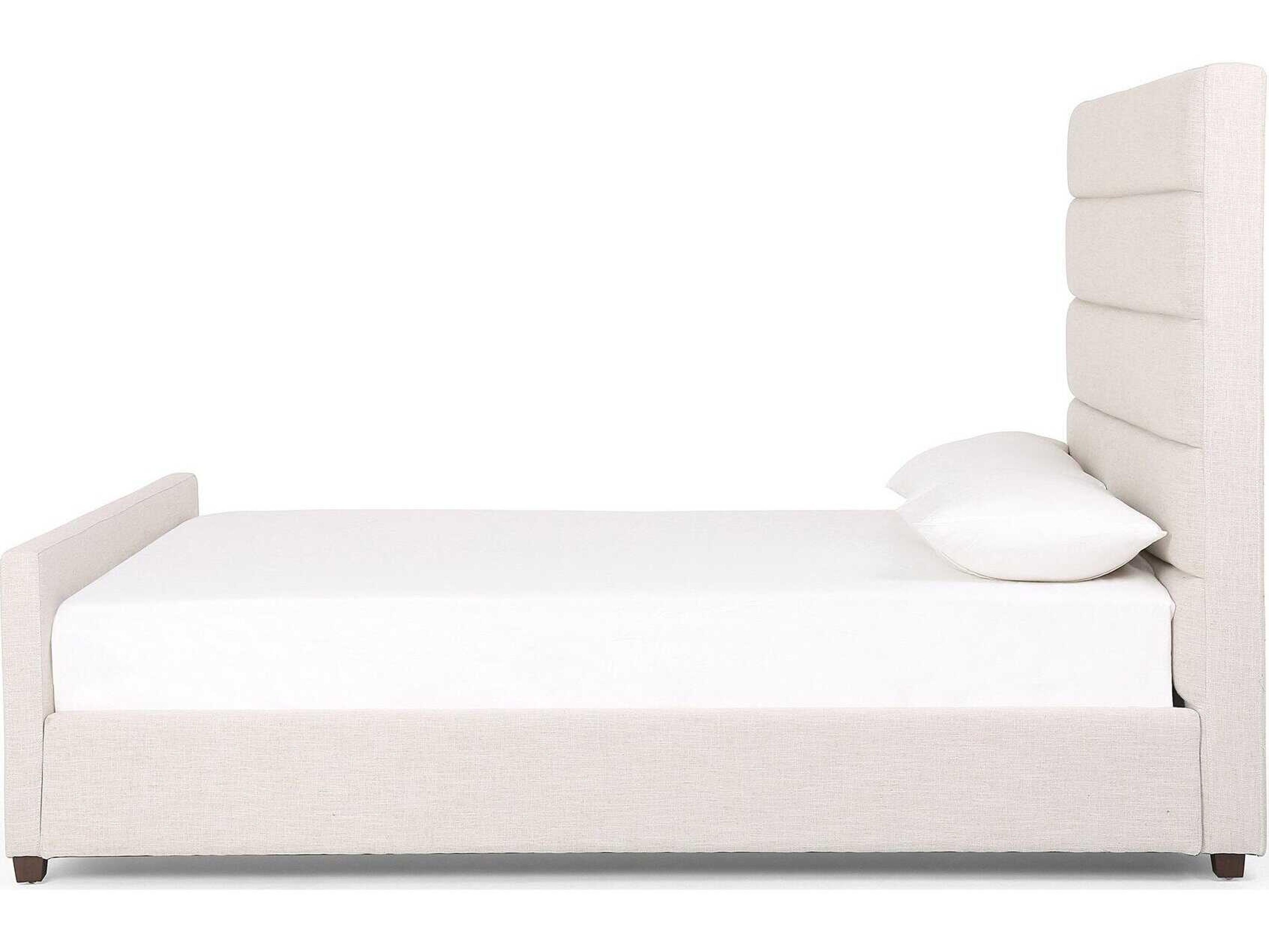 Four Hands Easton Daphne Cambric Ivory Almond White Parrawood Upholstered Queen Platform Bed