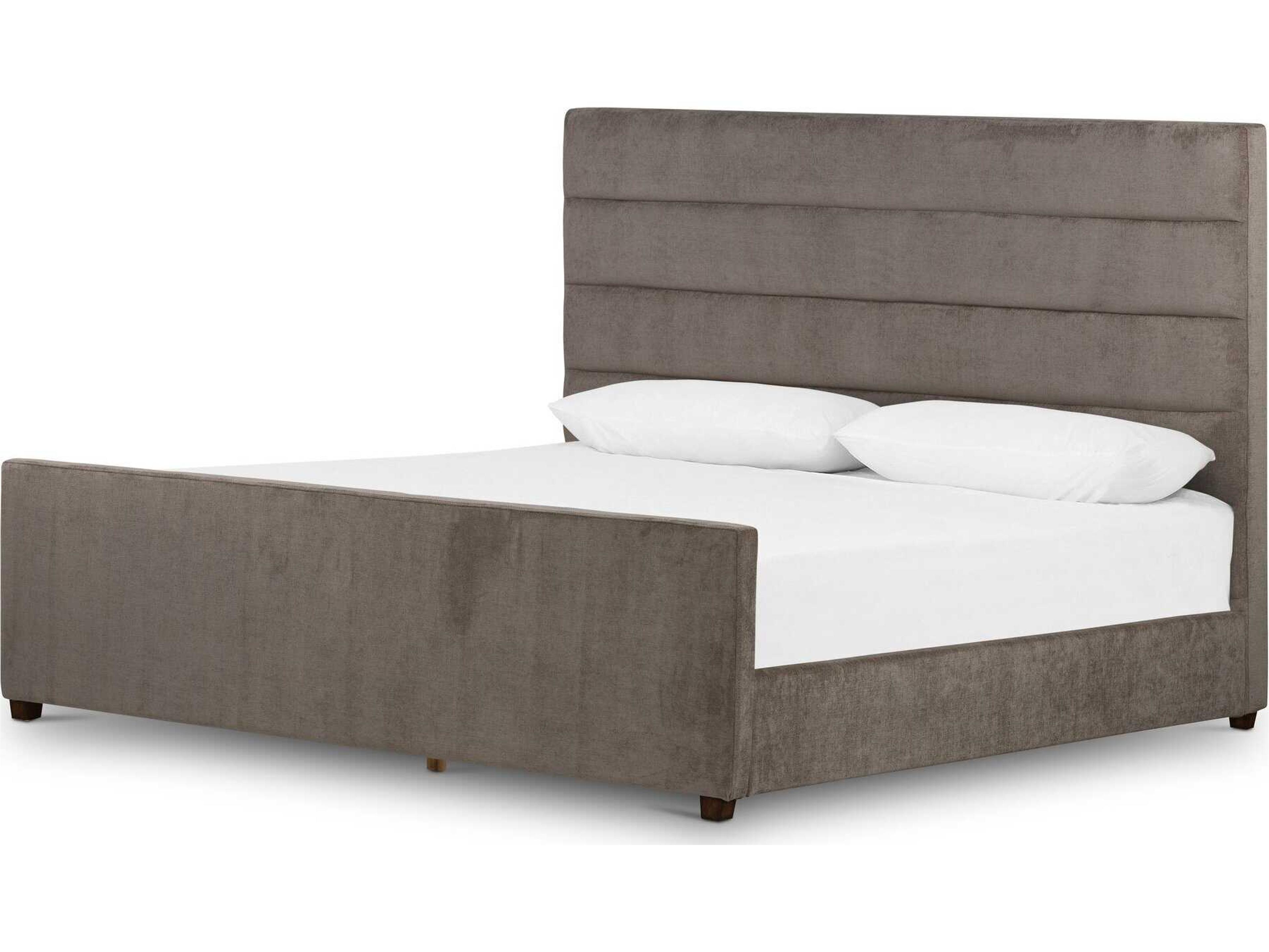 Globetrotter Daphne Sage Worn Velvet Almond Gray Parrawood Upholstered Queen Platform Bed