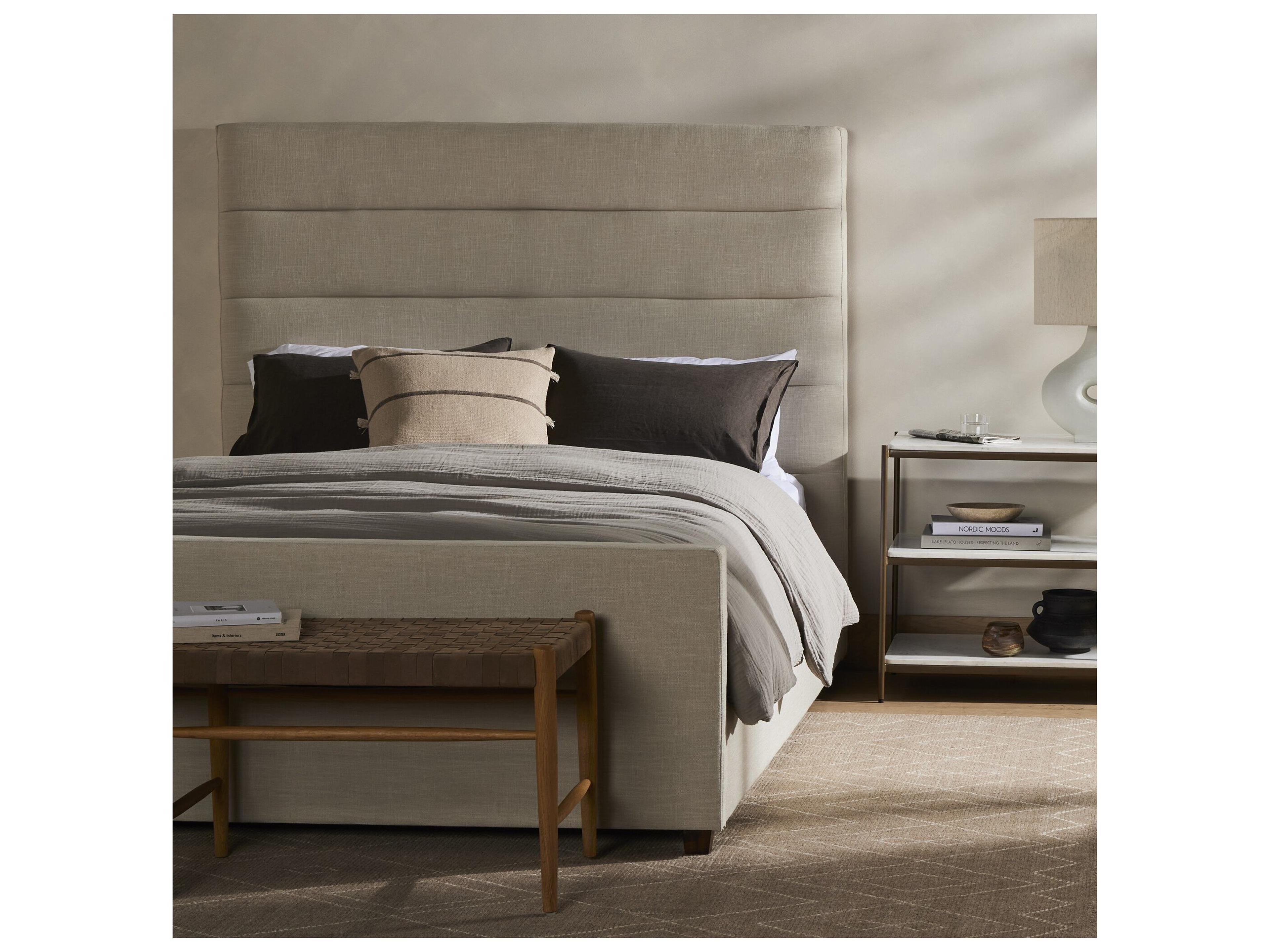 Four Hands Easton Beige Parrawood Upholstered California King Platform Bed