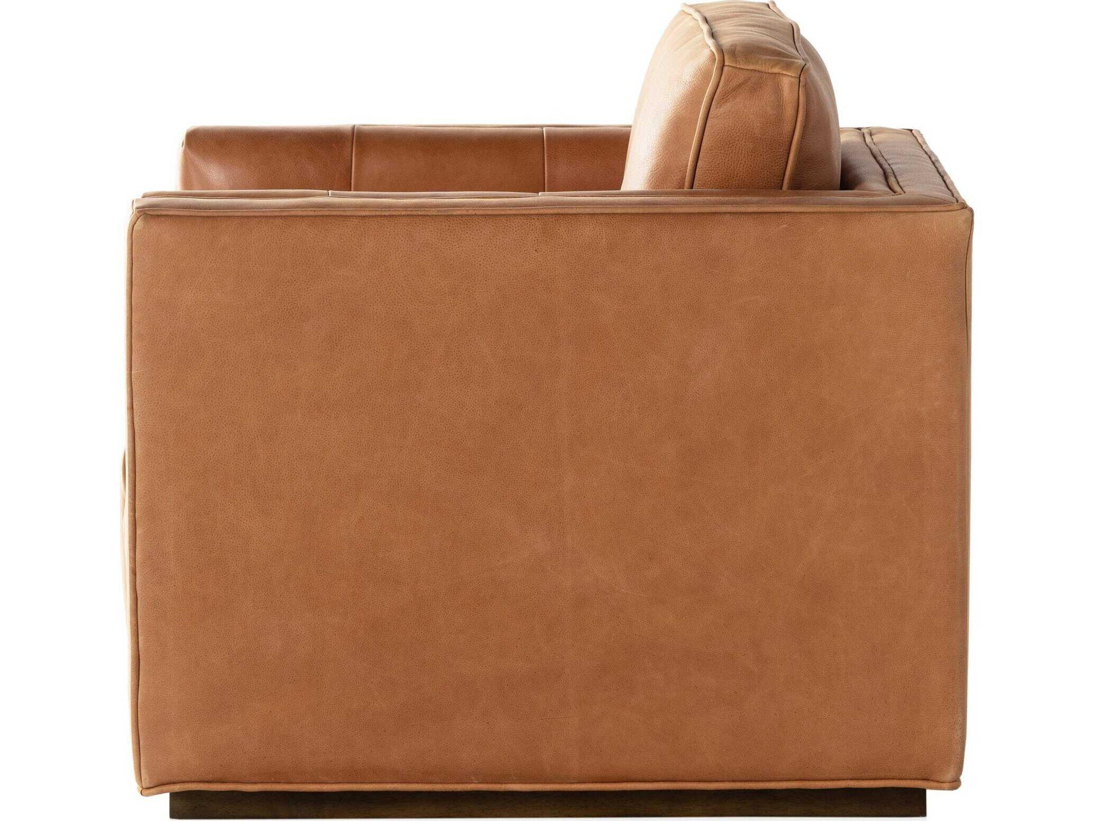 Four Hands Easton Kiera Swivel Brown Leather Accent Chair