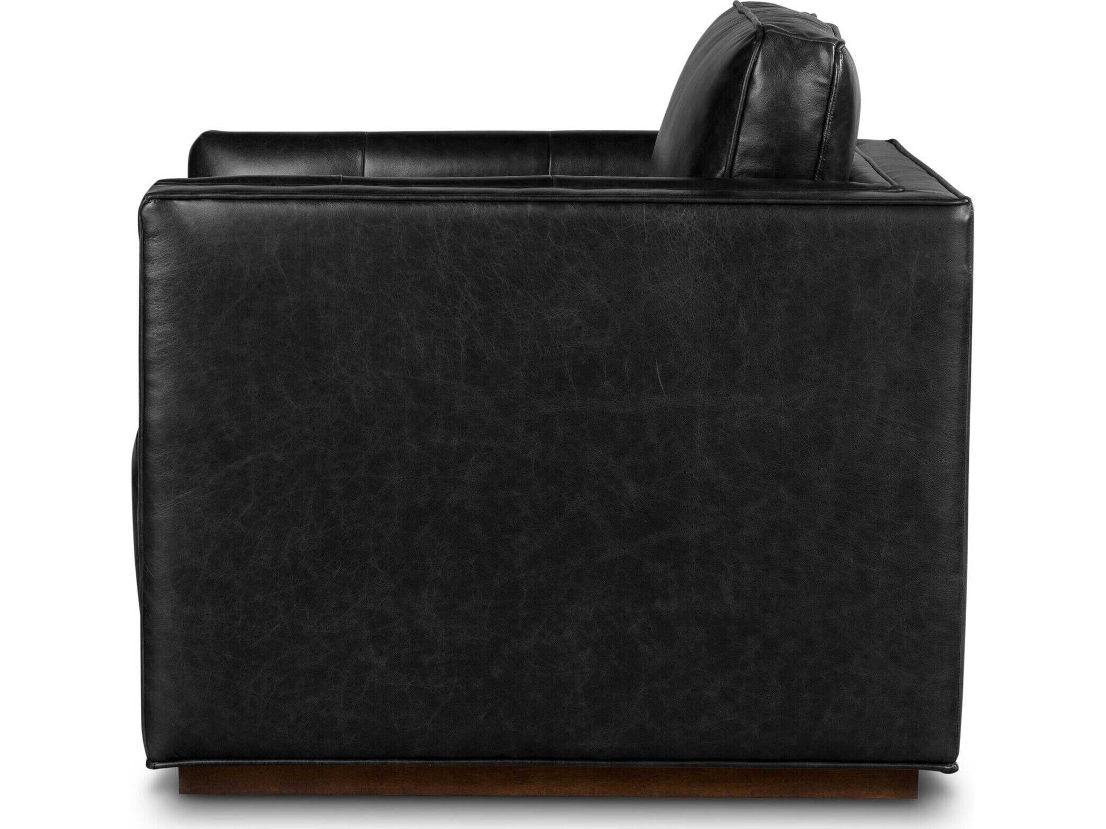 Four Hands Easton Kiera Swivel Black Leather Club Chair