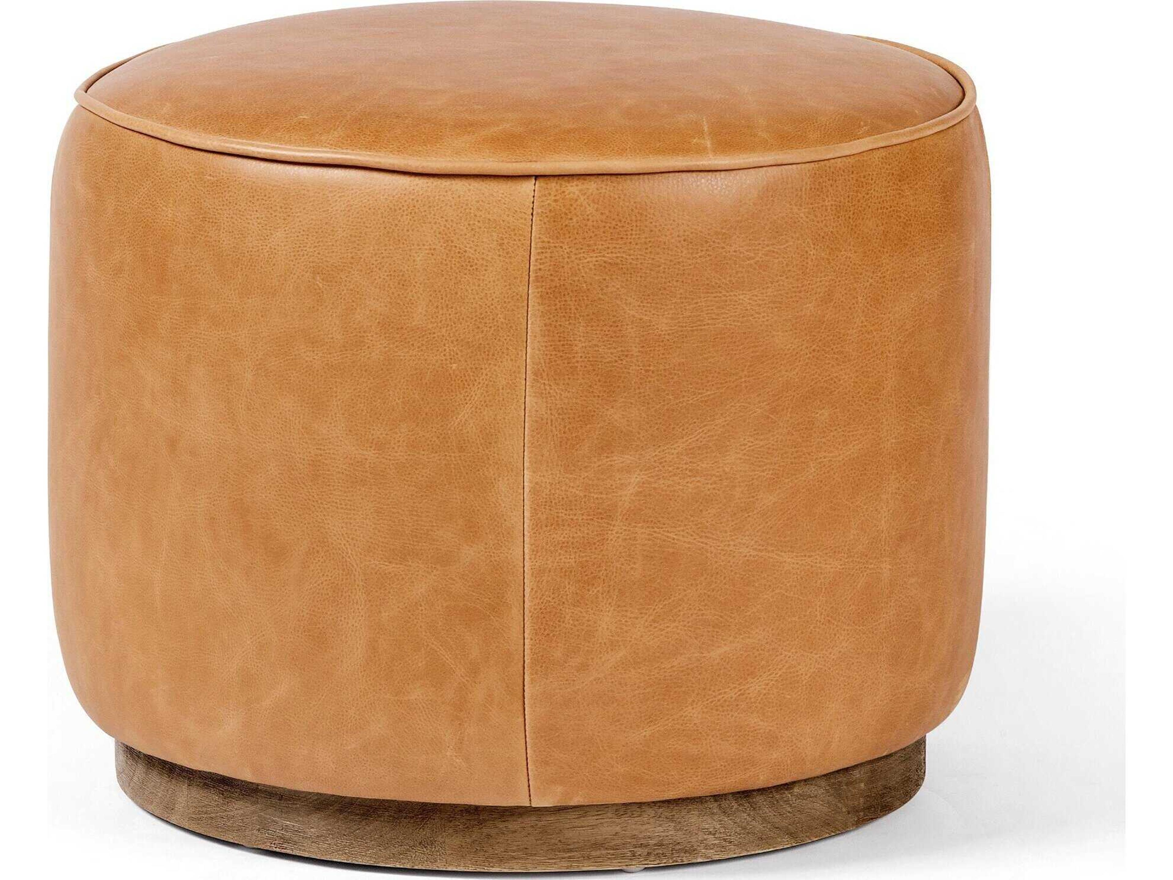 Four Hands Sinclair Westgate Distressed Natural Palermo Butterscotch Brown Leather Ottoman