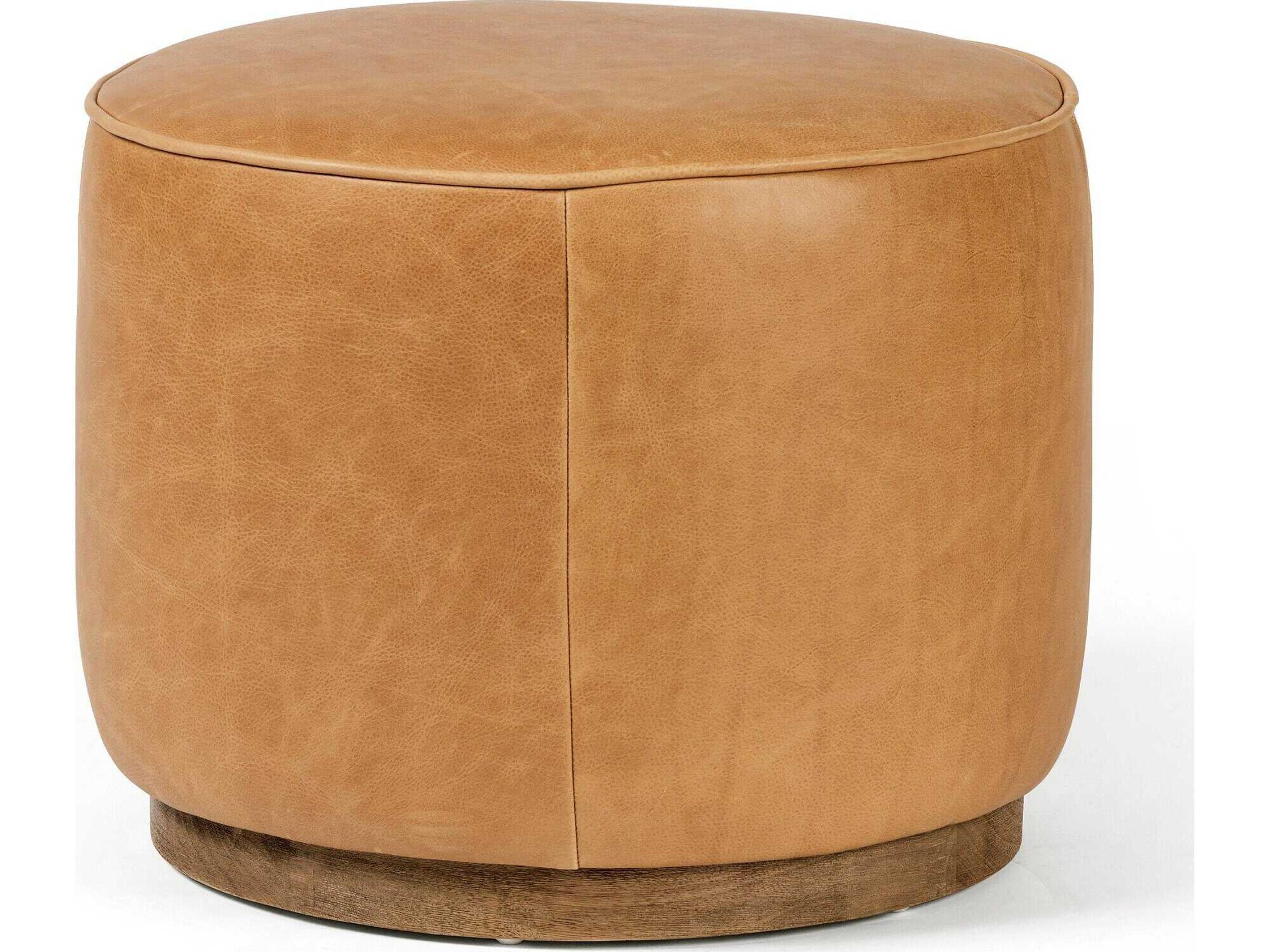 Four Hands Sinclair Westgate Distressed Natural Palermo Butterscotch Brown Leather Ottoman