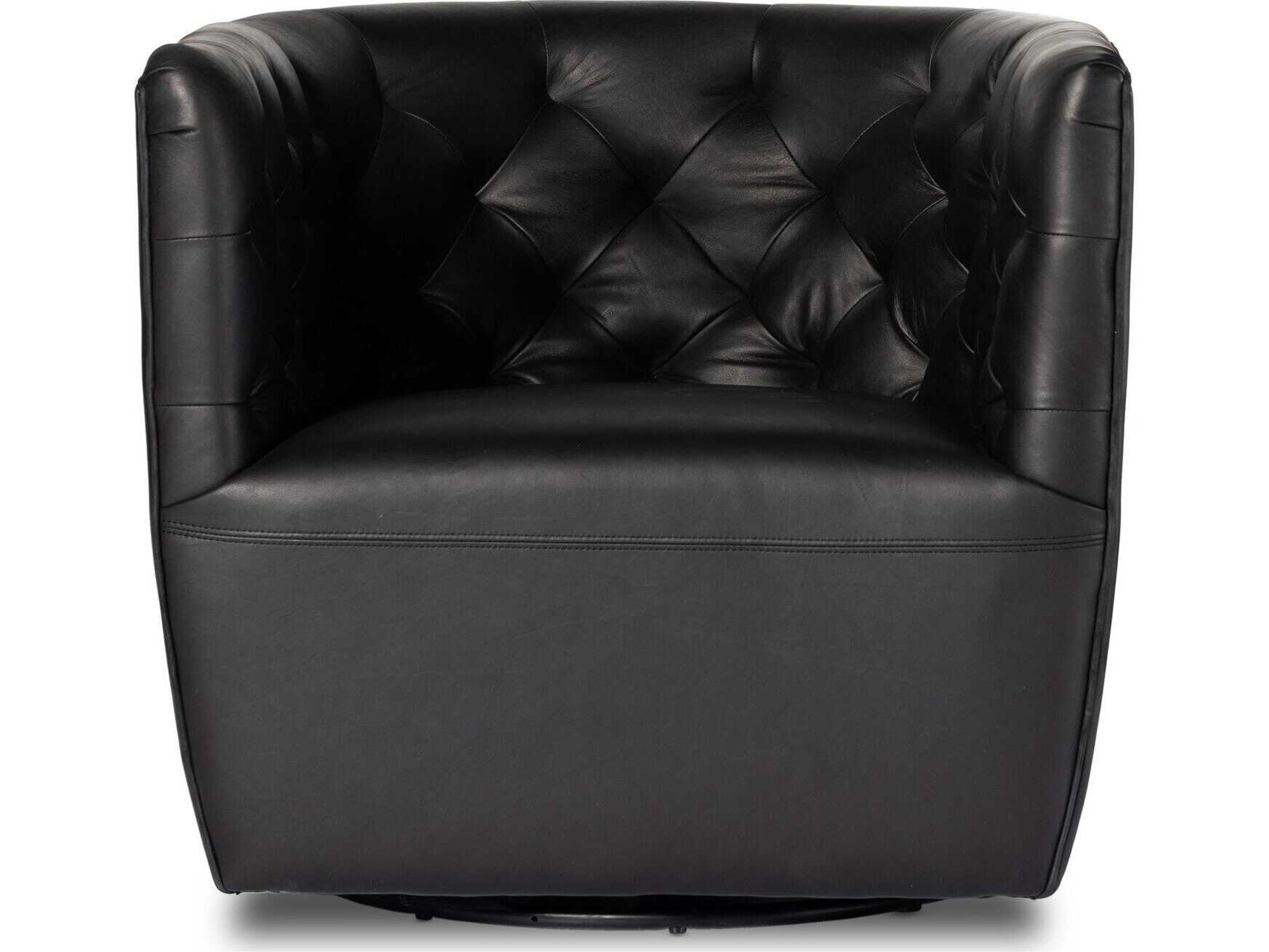 Luxecor Globetrotter Hanover Swivel Black Leather Accent Chair