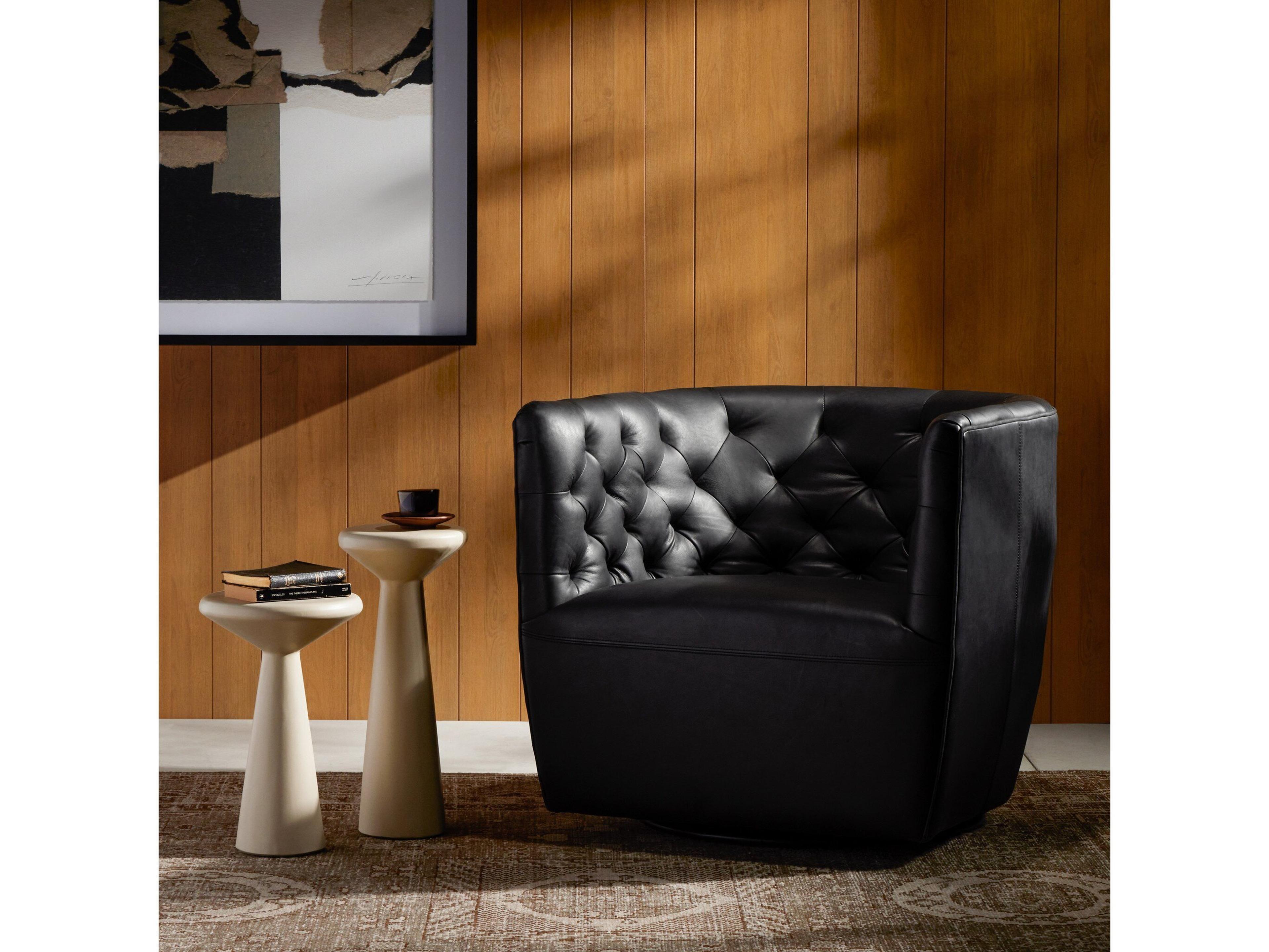 Luxecor Globetrotter Hanover Swivel Black Leather Accent Chair