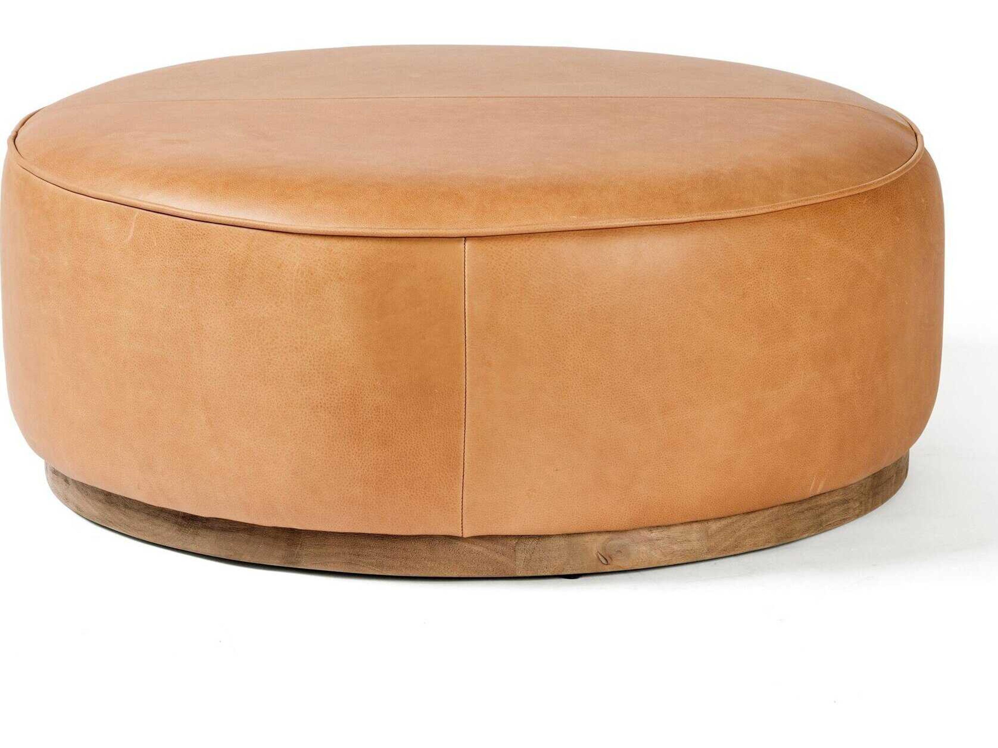Four Hands Westgate Sinclair Distressed Natural Palermo Butterscotch Brown Leather Ottoman