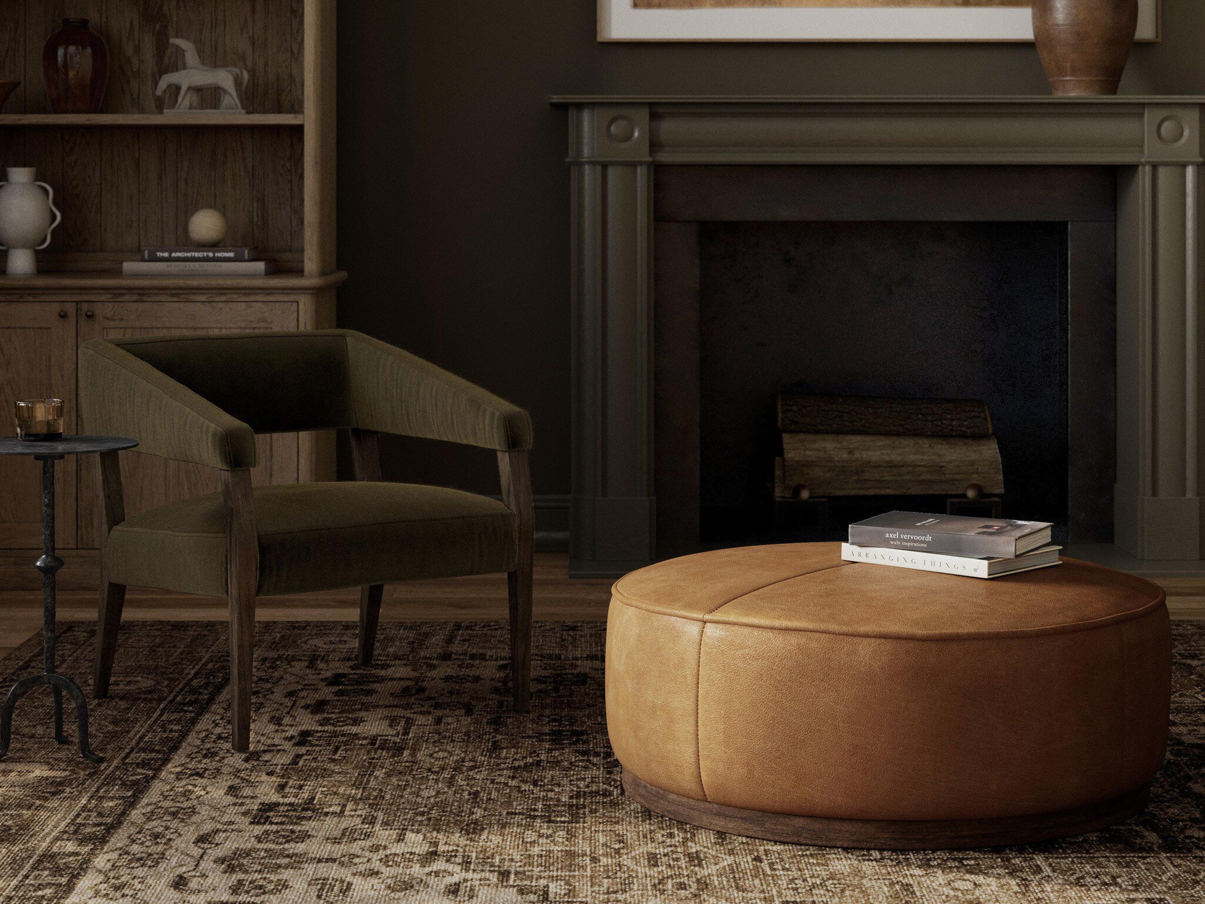 Four Hands Westgate Sinclair Distressed Natural Palermo Butterscotch Brown Leather Ottoman