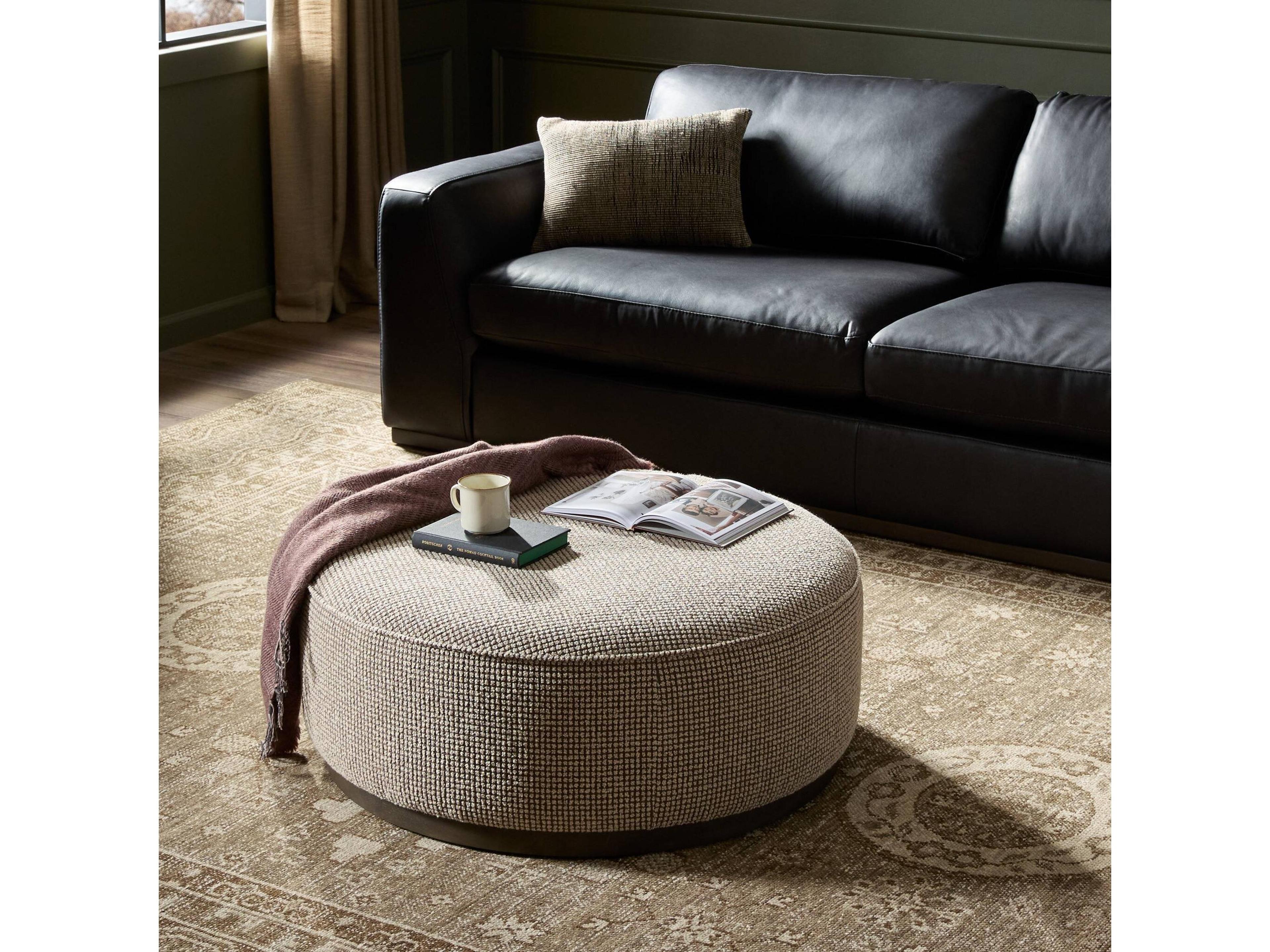 Luxecor Globetrotter Sinclair Barrow Taupe Upholstered Large Round Ottoman