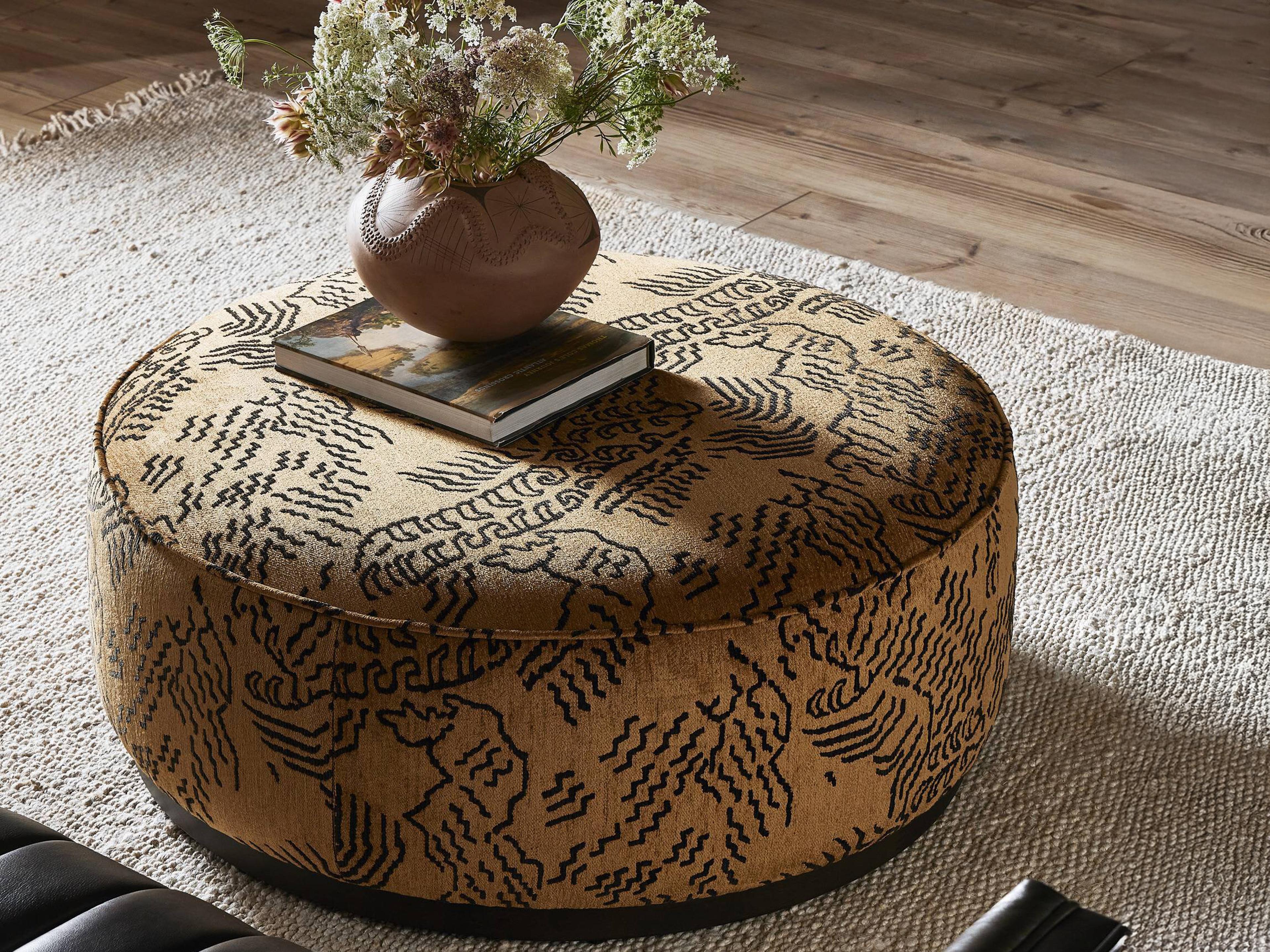 Four Hands Westgate Sinclair Balkan Ochre Upholstered Large Round Ottoman