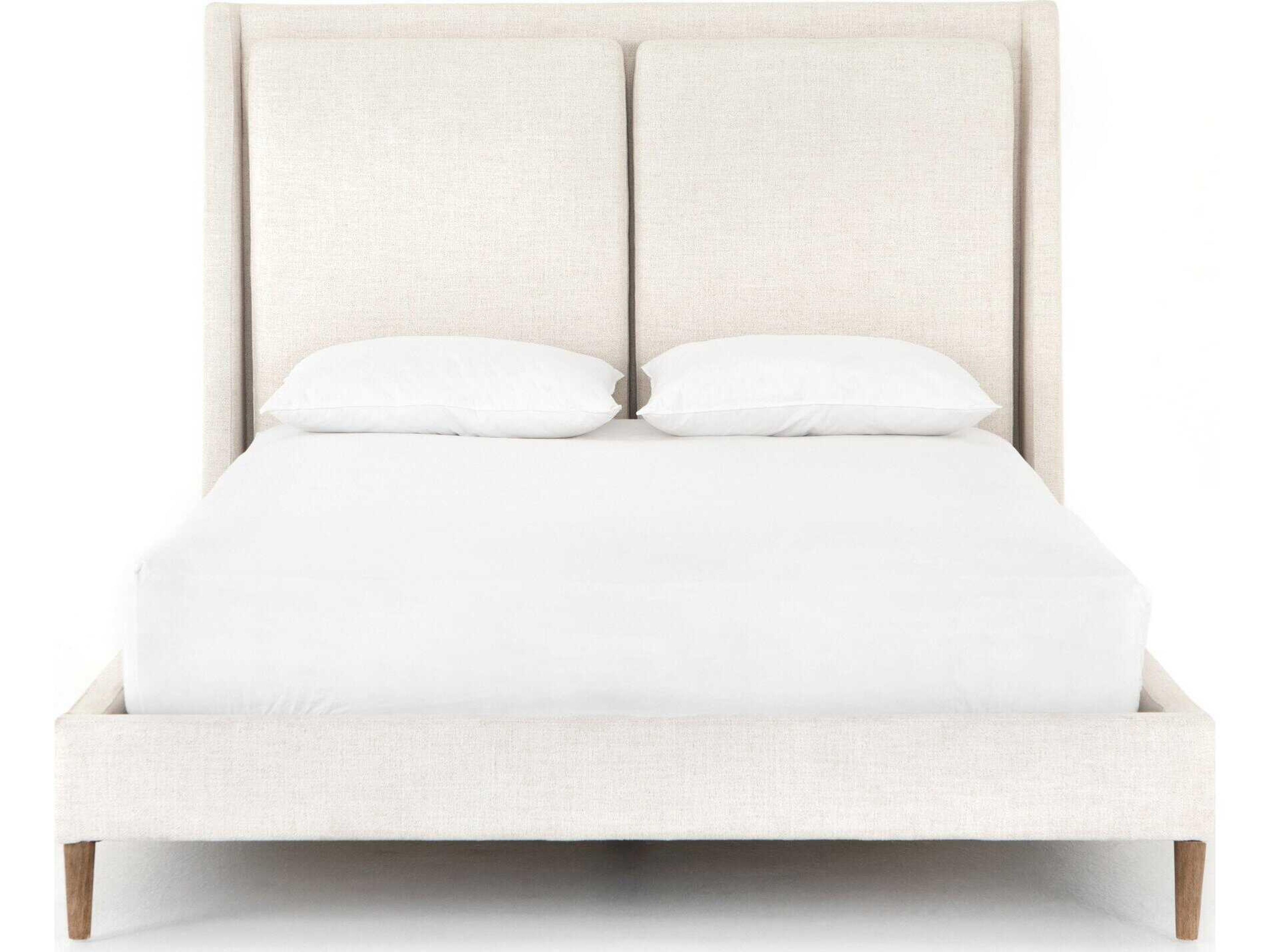 Four Hands Kensington Potter Dover Crescent Distressed Natural White Parrawood Upholstered King Platform Bed