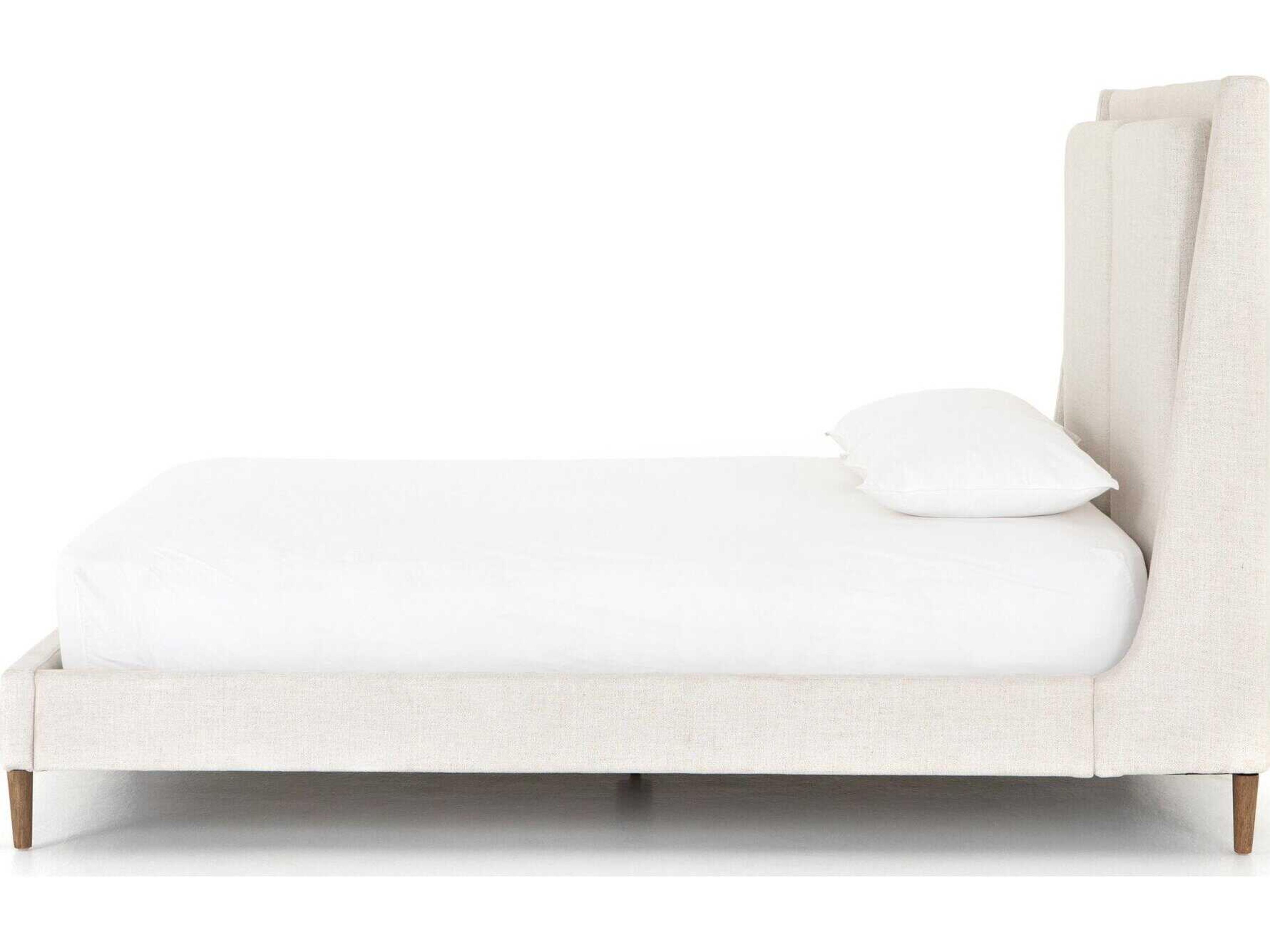 Four Hands Kensington Potter Dover Crescent Distressed Natural White Parrawood Upholstered King Platform Bed