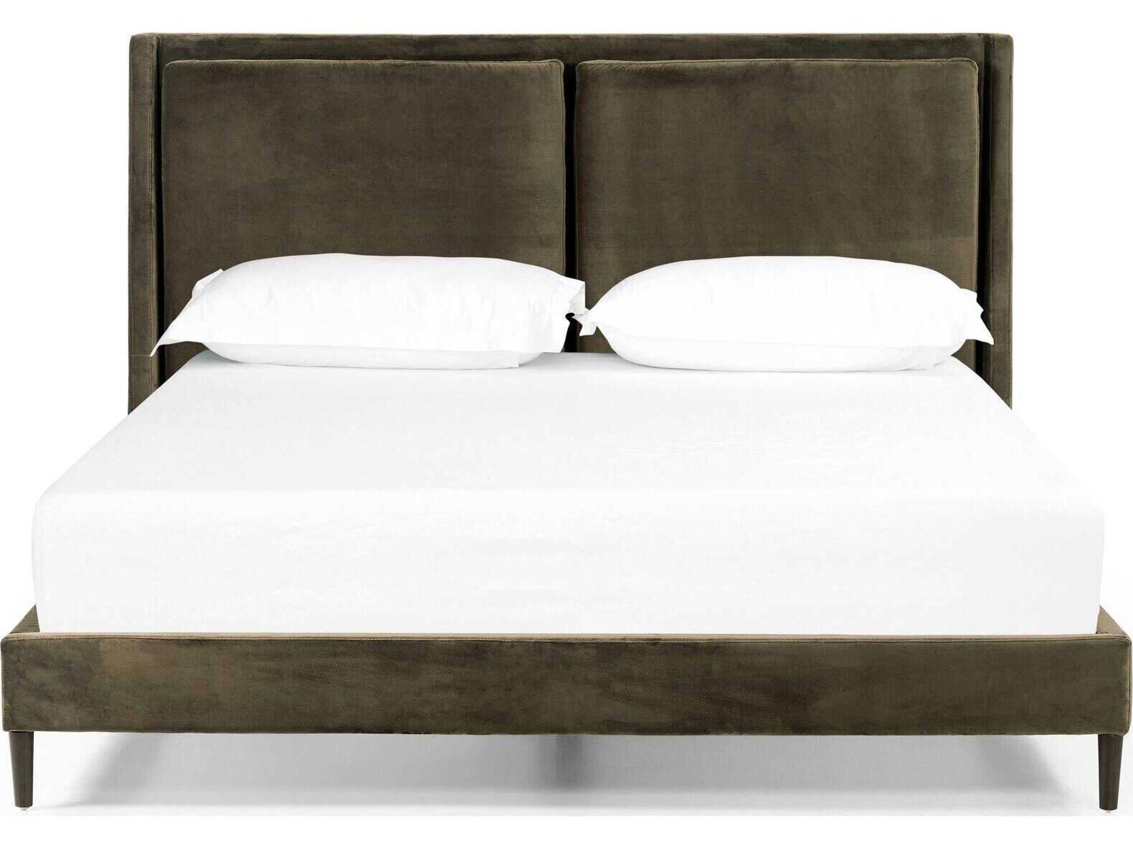 Four Hands Kensington Potter Surrey Olive Burnt Oak Green Wood Upholstered King Platform Bed