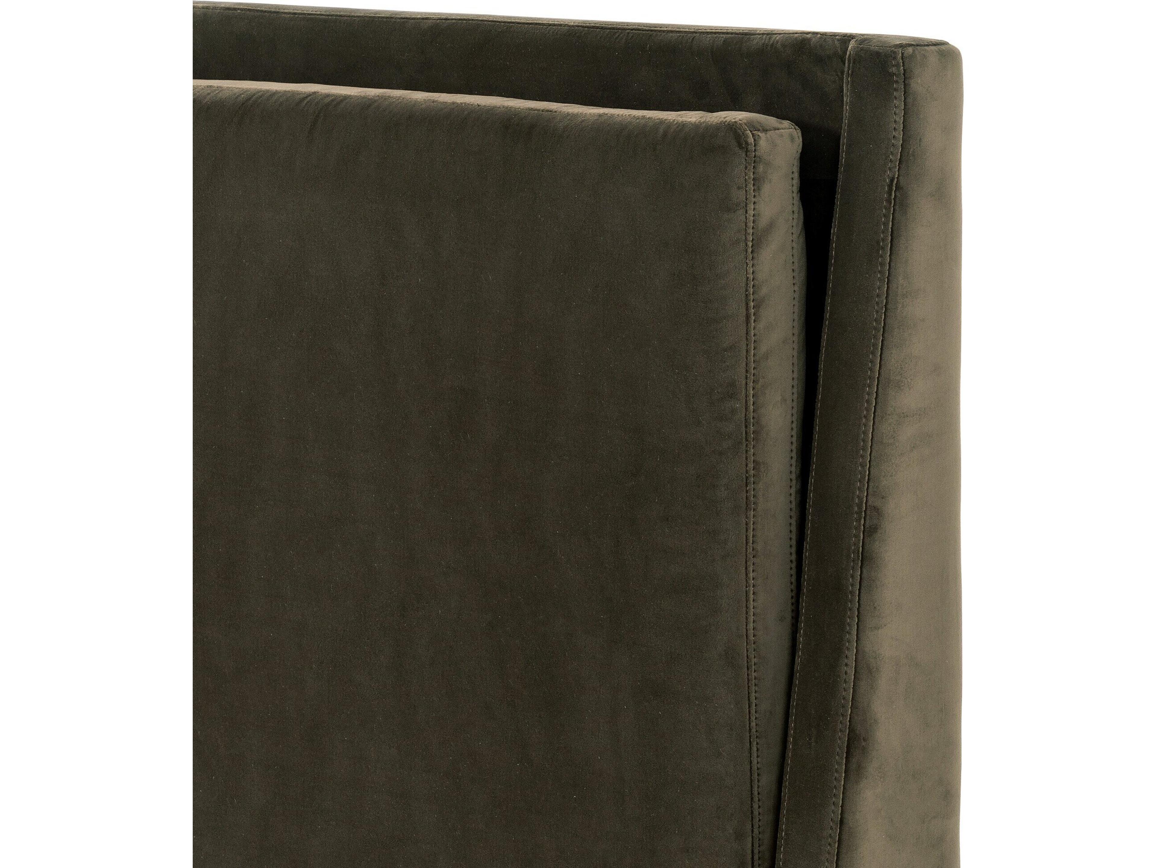 Luxecor Globetrotter Potter Surrey Olive Burnt Oak Green Wood Upholstered King Platform Bed