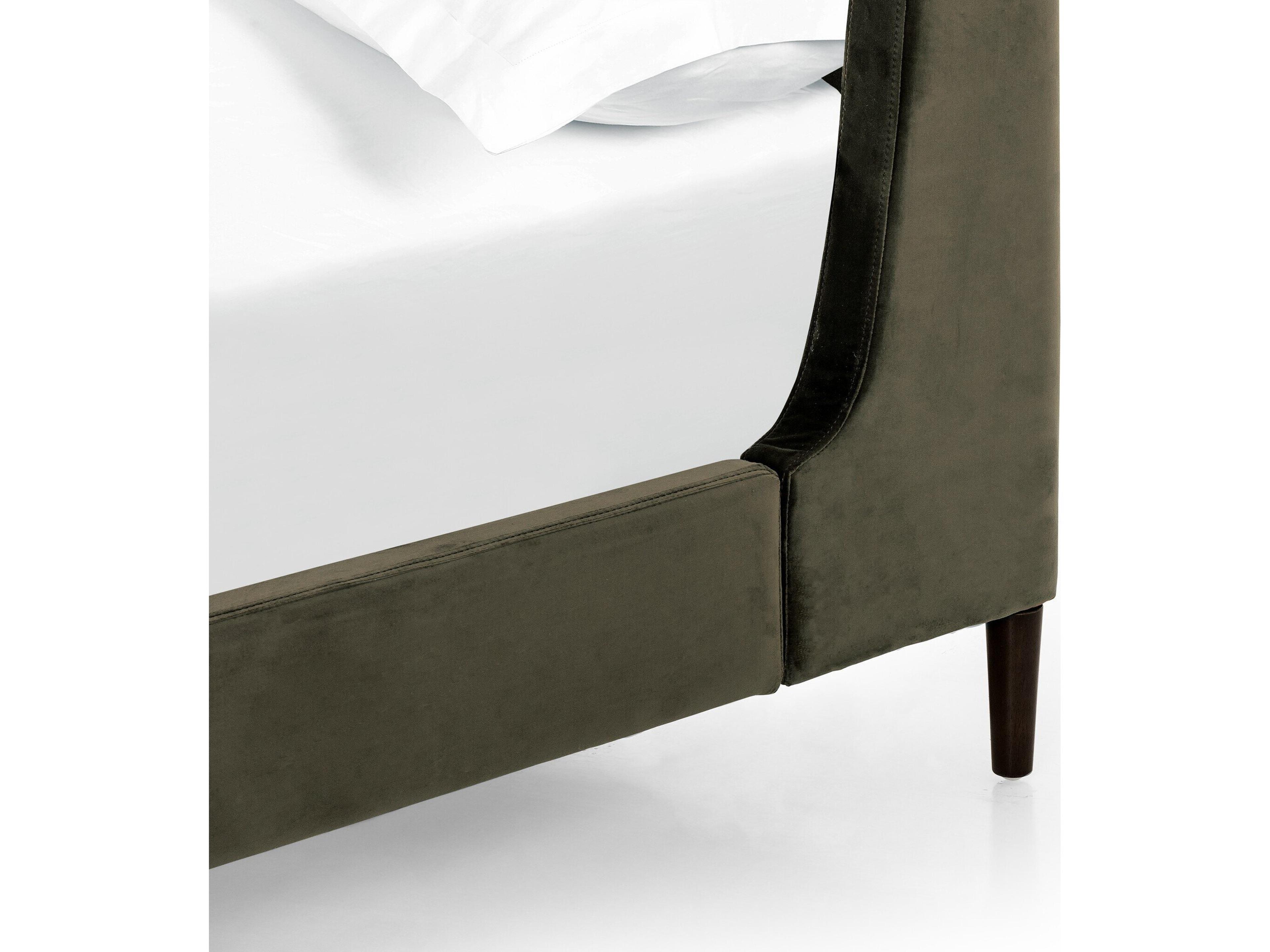 Four Hands Kensington Potter Surrey Olive Burnt Oak Green Wood Upholstered Queen Platform Bed