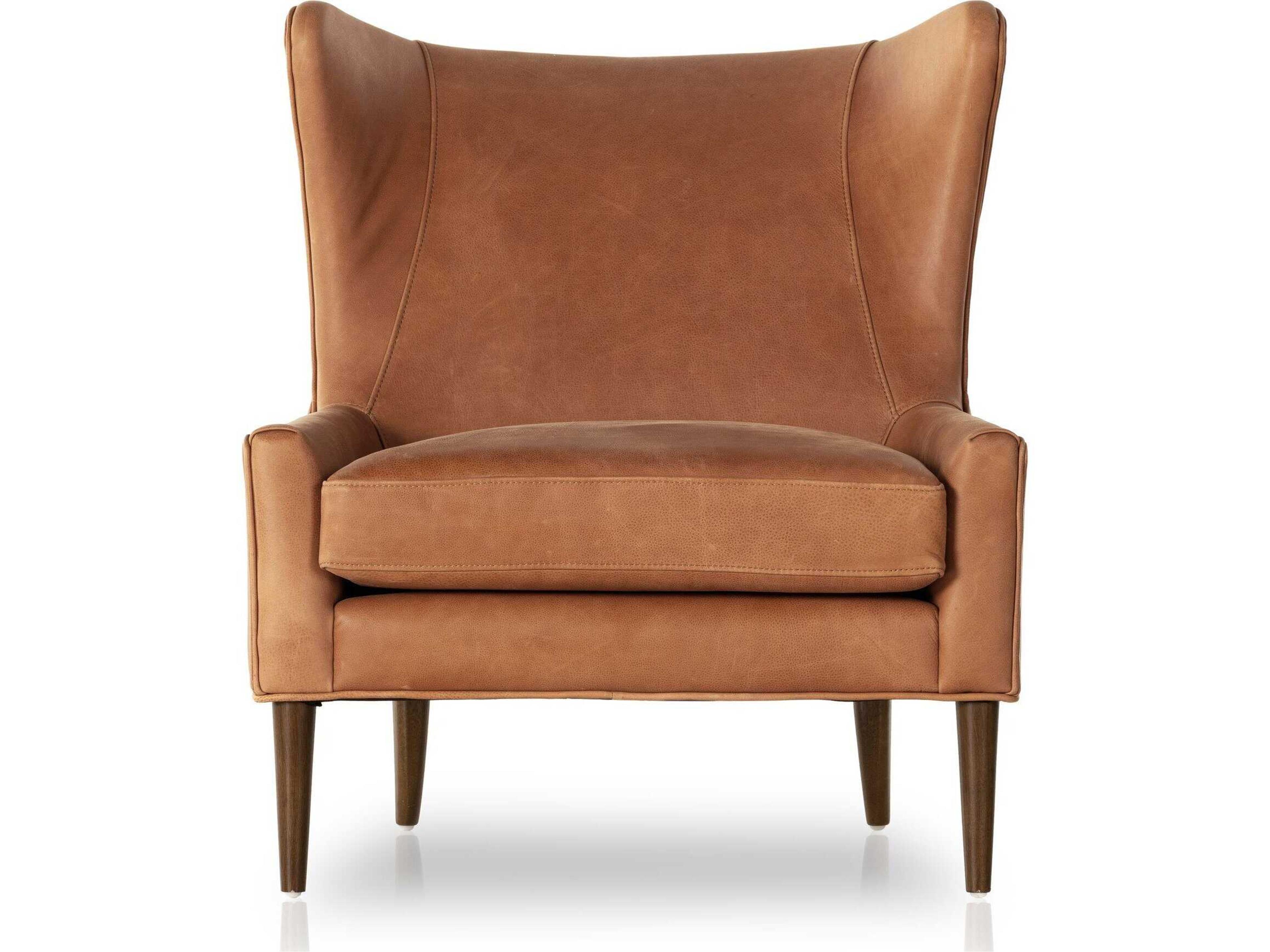 Four Hands Kensington Marlow Swivel Brown Leather Accent Chair
