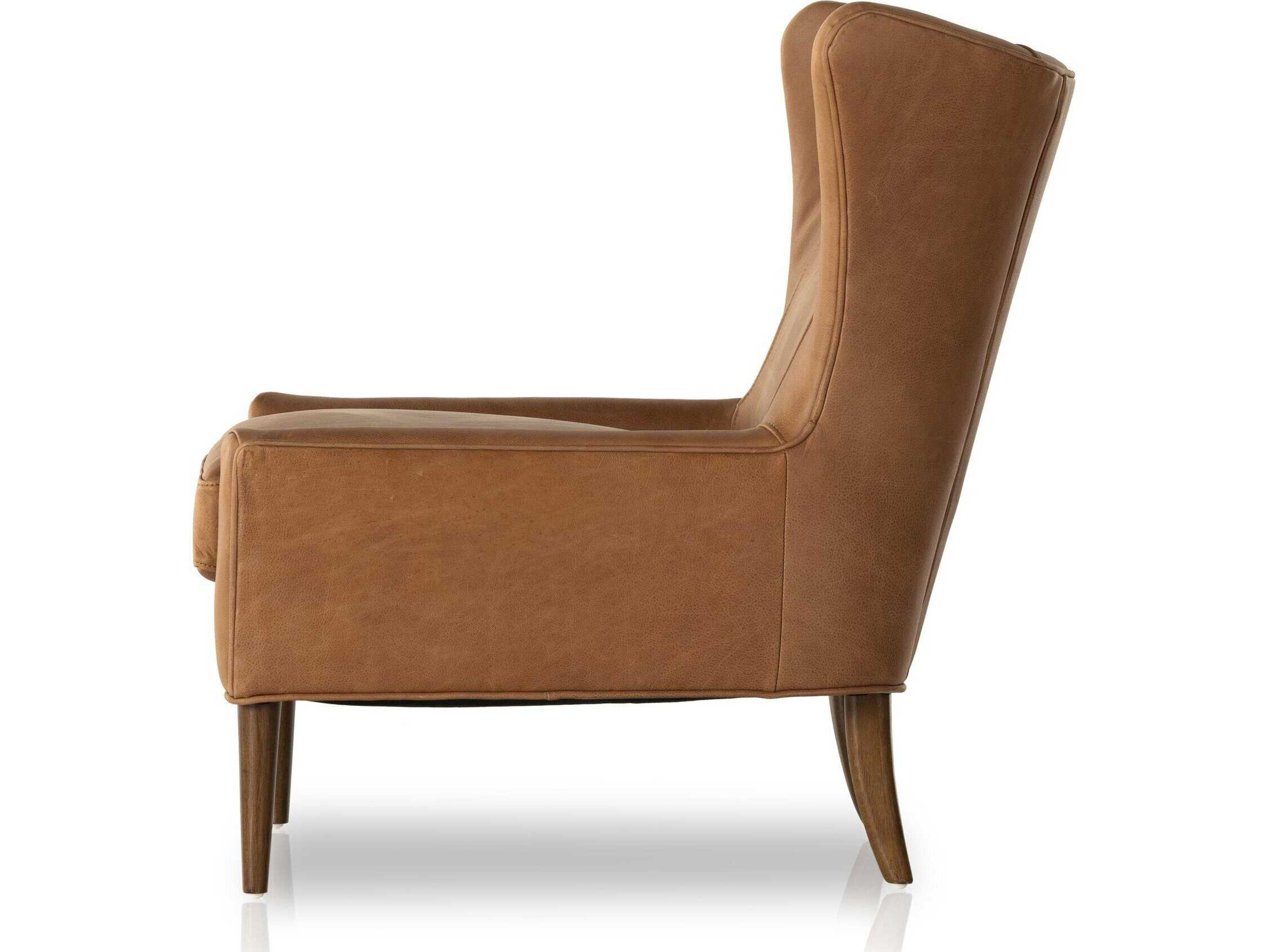 Four Hands Kensington Marlow Swivel Brown Leather Accent Chair