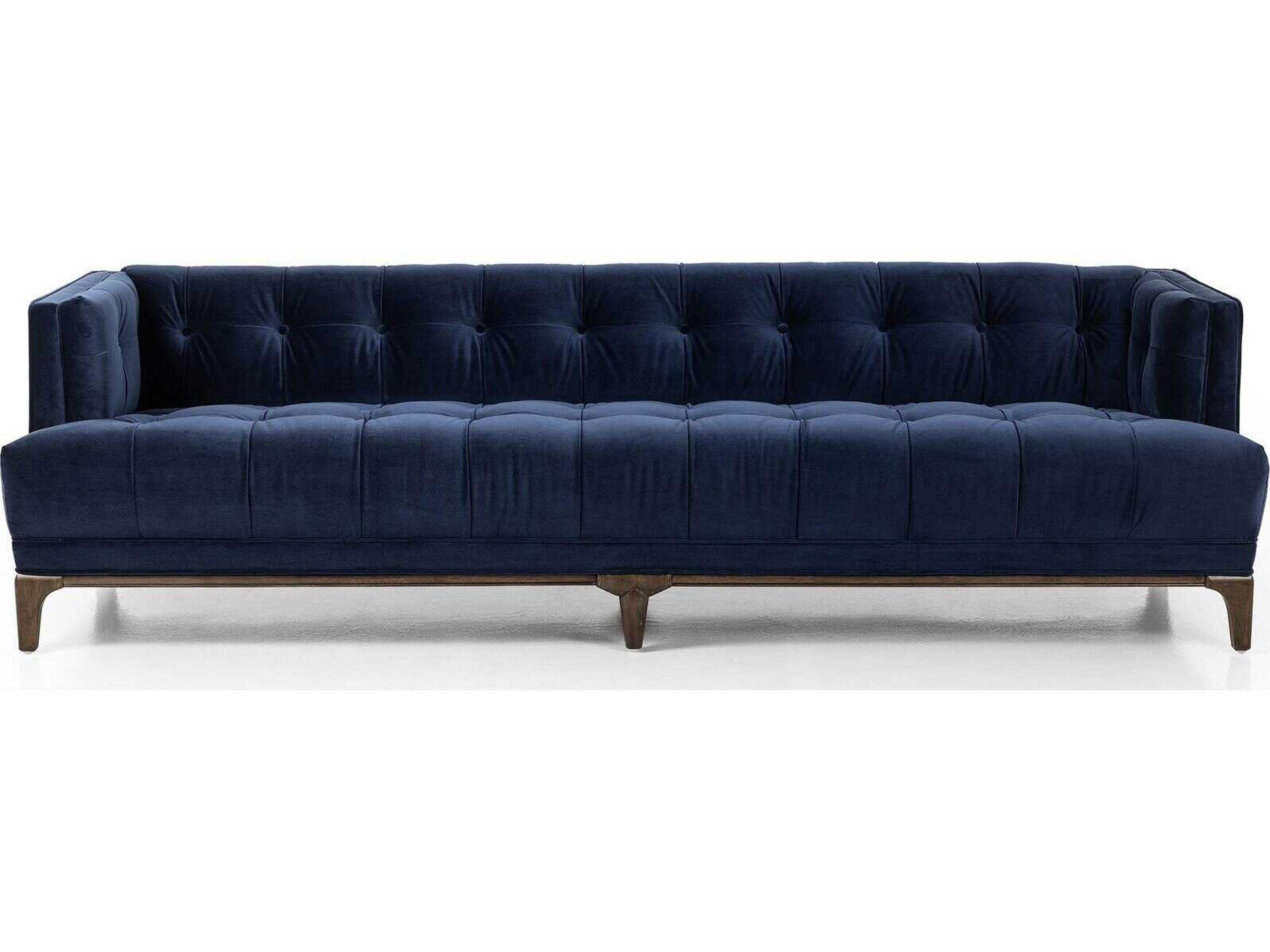 Four Hands Kensington Dylan Sapphire Navy Sienna Brown Blue Upholstered Sofa