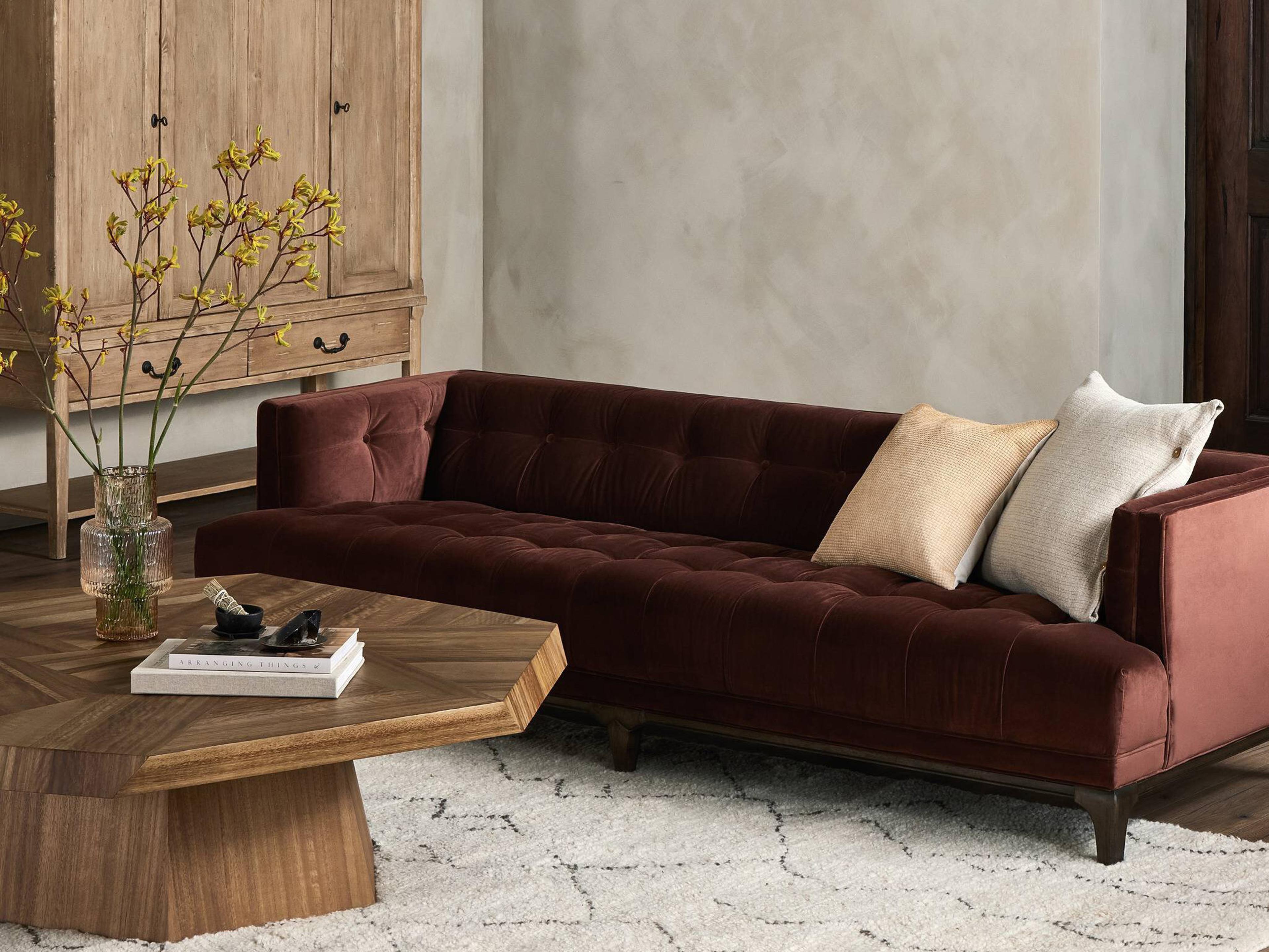 Four Hands Kensington Dylan Surrey Auburn Sienna Brown Orange Upholstered Sofa