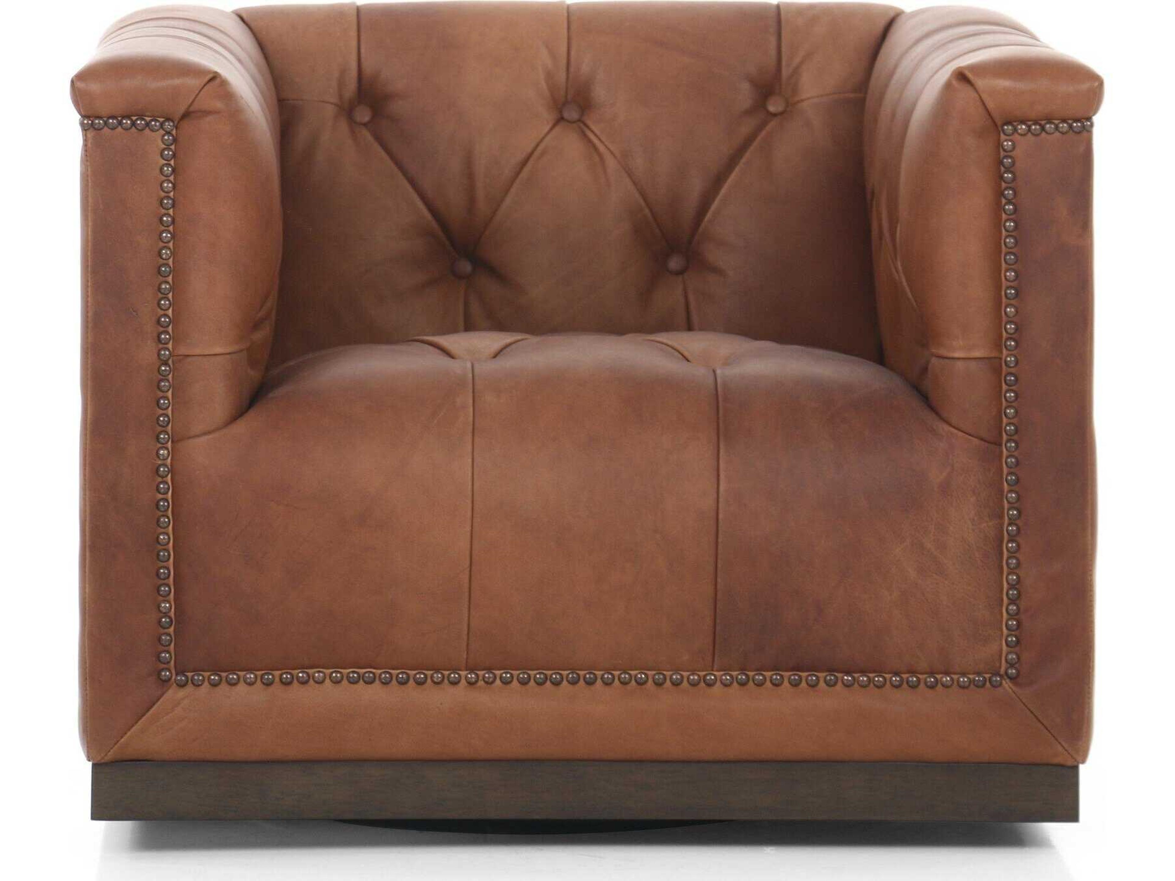 Four Hands Kensington Maxx Swivel Brown Leather Accent Chair
