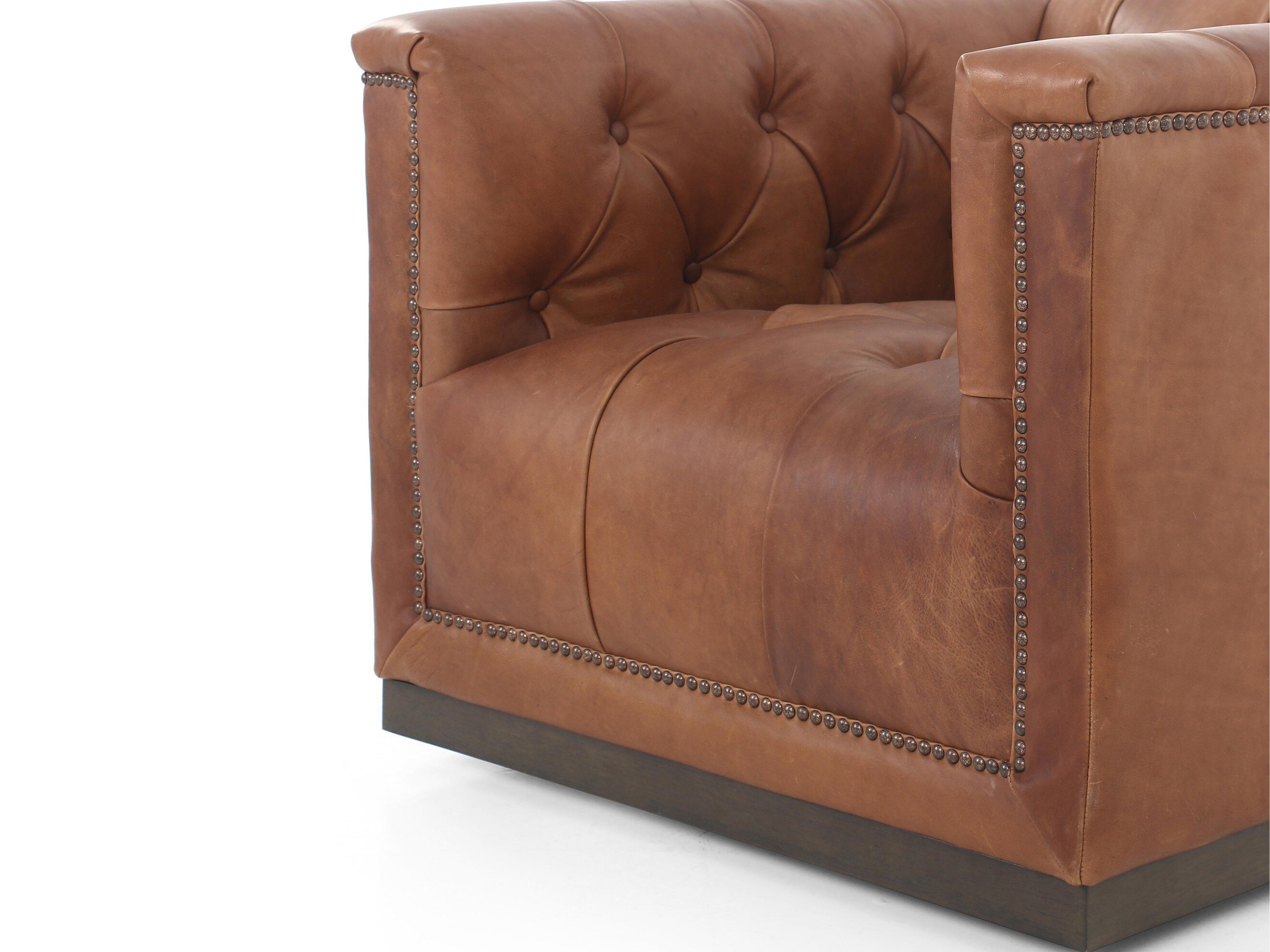 Four Hands Kensington Maxx Swivel Brown Leather Accent Chair