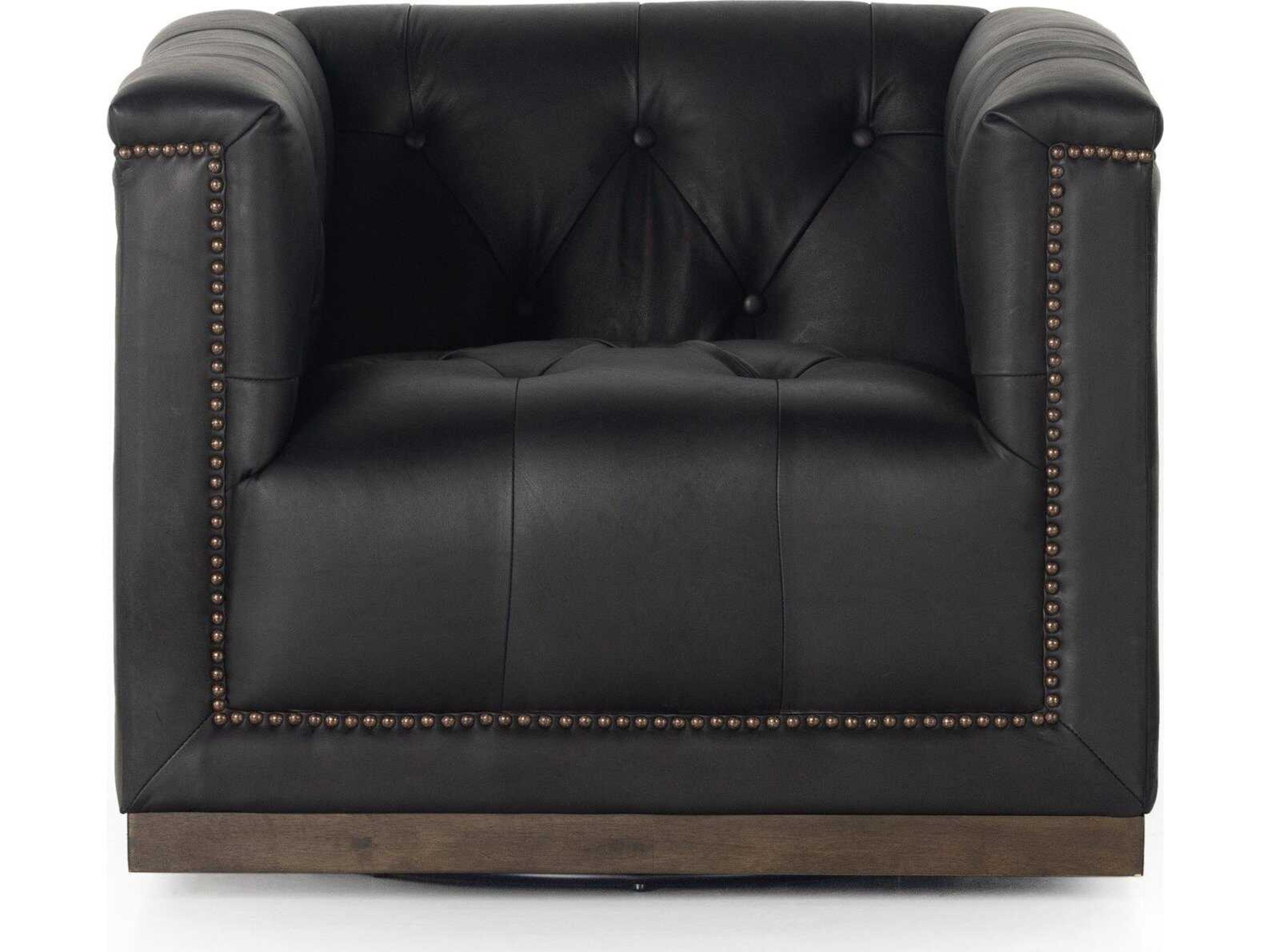 Four Hands Kensington Maxx Swivel Black Leather Accent Chair