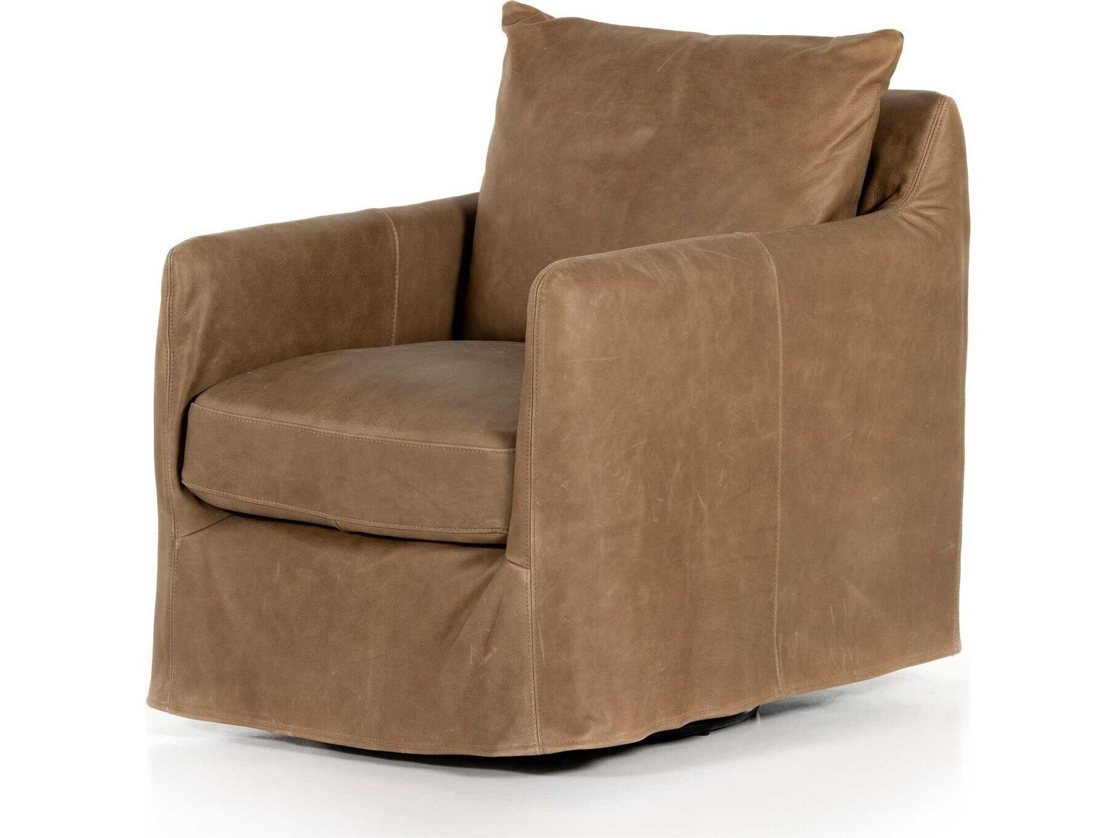 Easton Banks Swivel Brown Leather Accent Chair