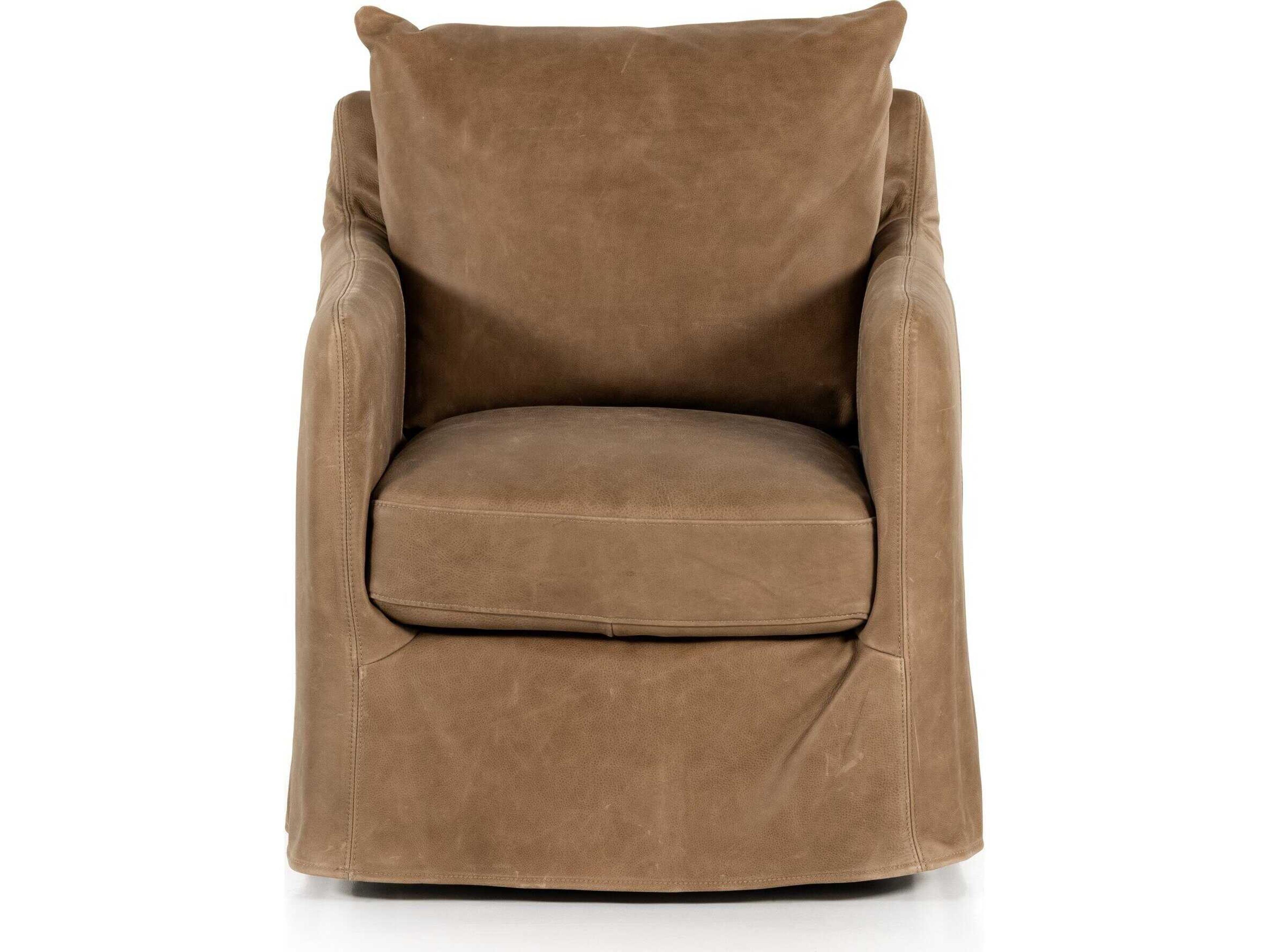 Four Hands Easton Banks Swivel Brown Leather Accent Chair