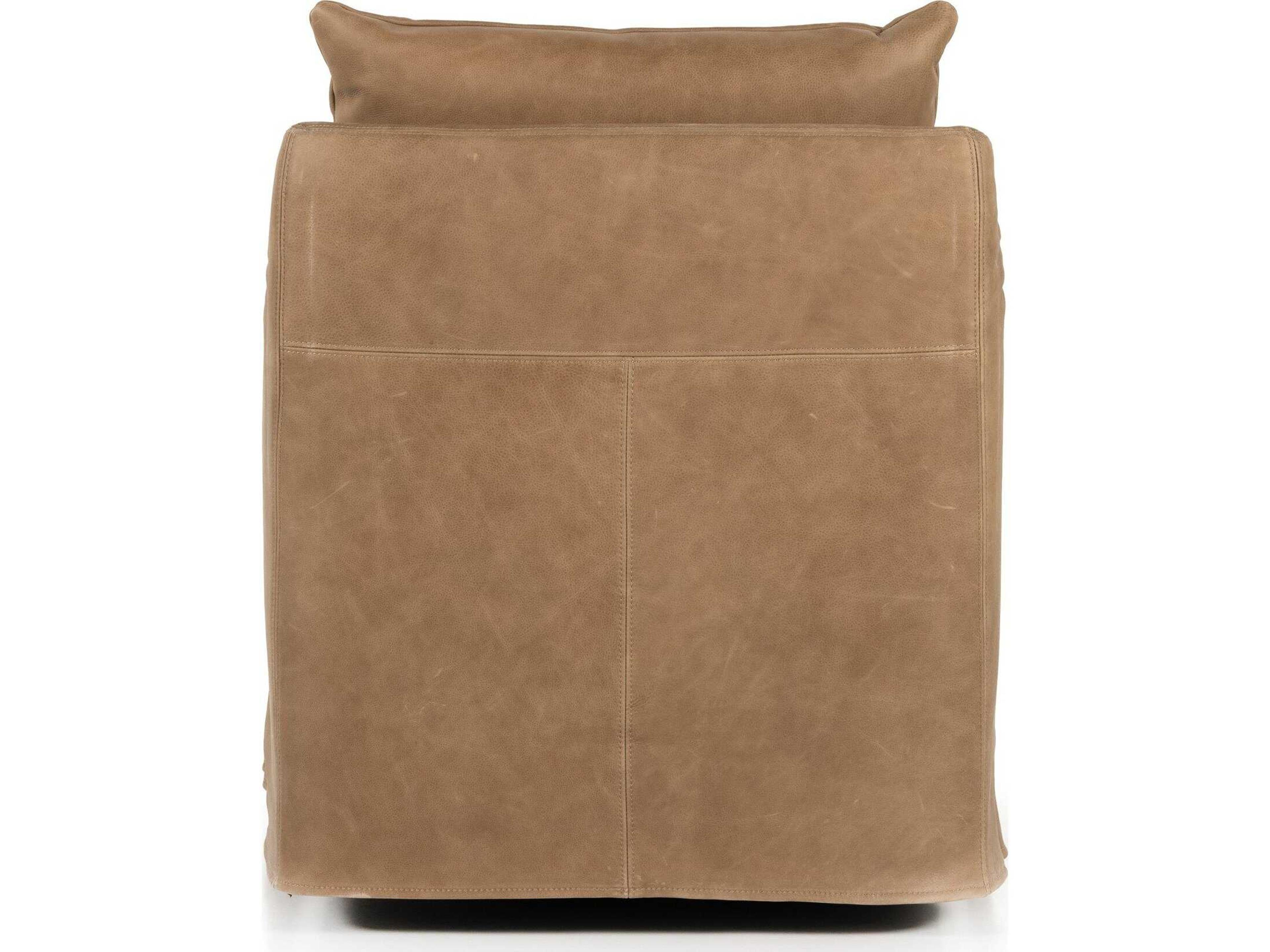 Four Hands Easton Banks Swivel Brown Leather Accent Chair