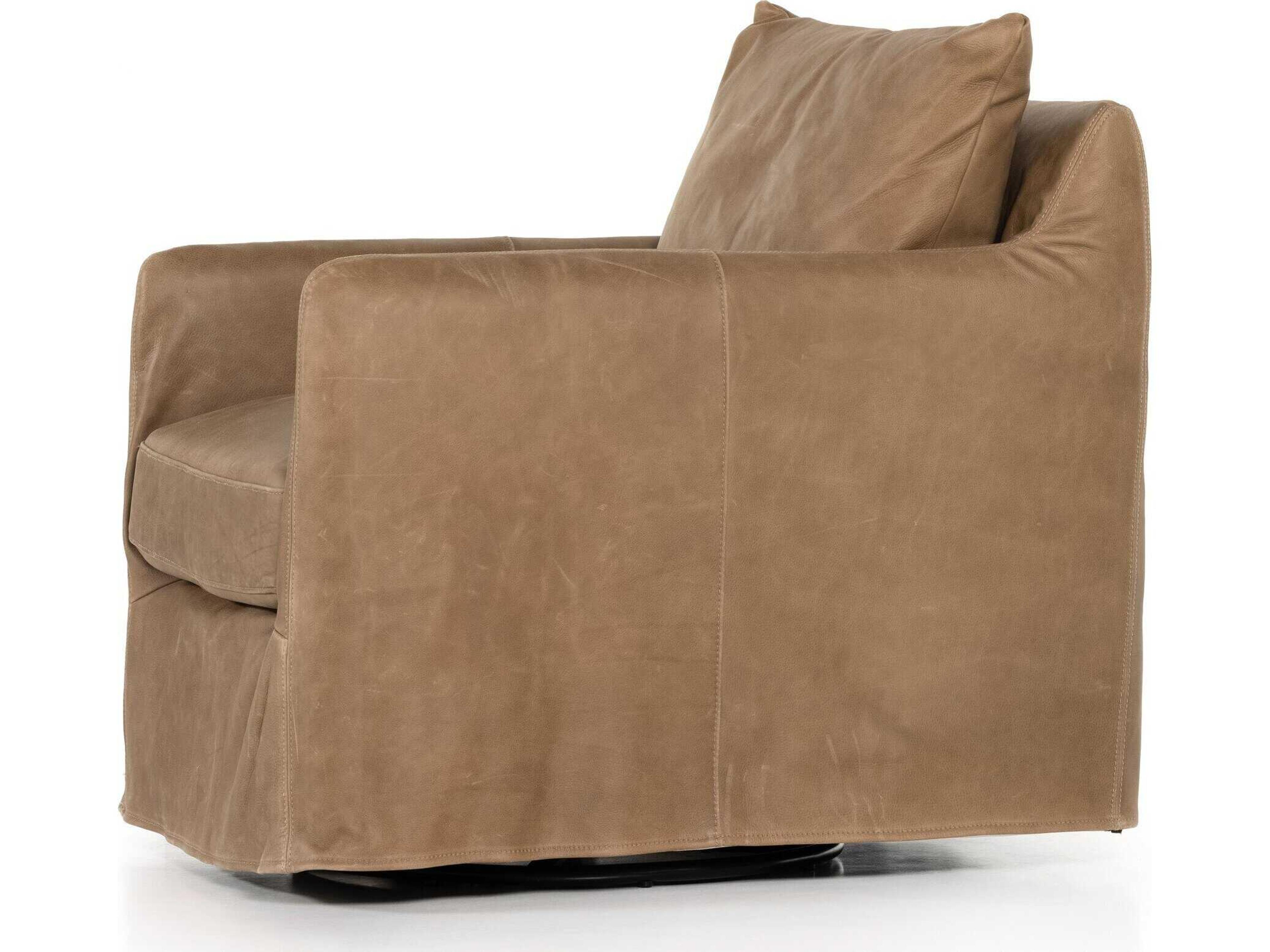 Luxecor Globetrotter Banks Swivel Brown Leather Accent Chair