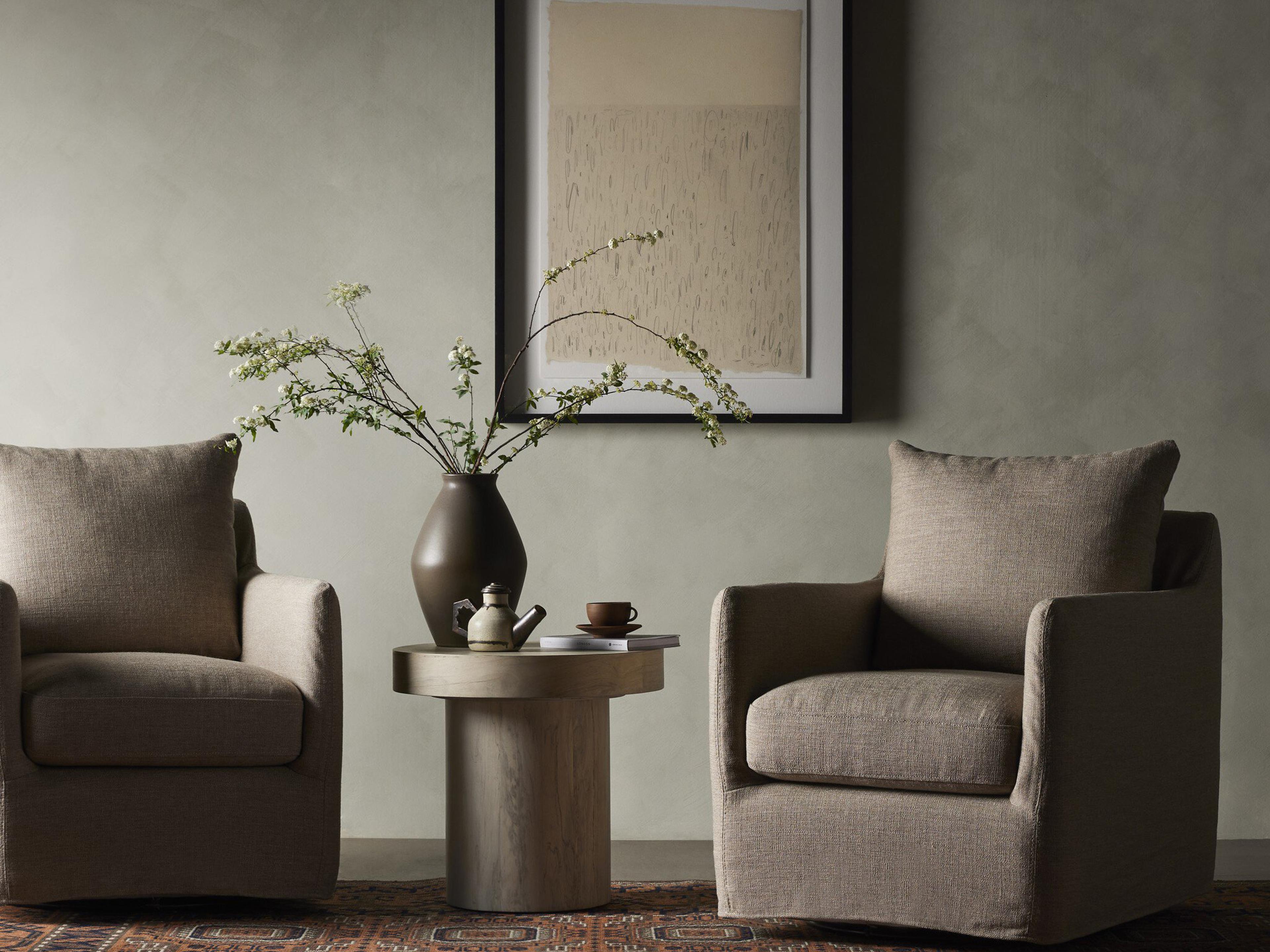 Four Hands Easton Banks Slipcover Alcala Taupe  Slipcover Swivel Chair