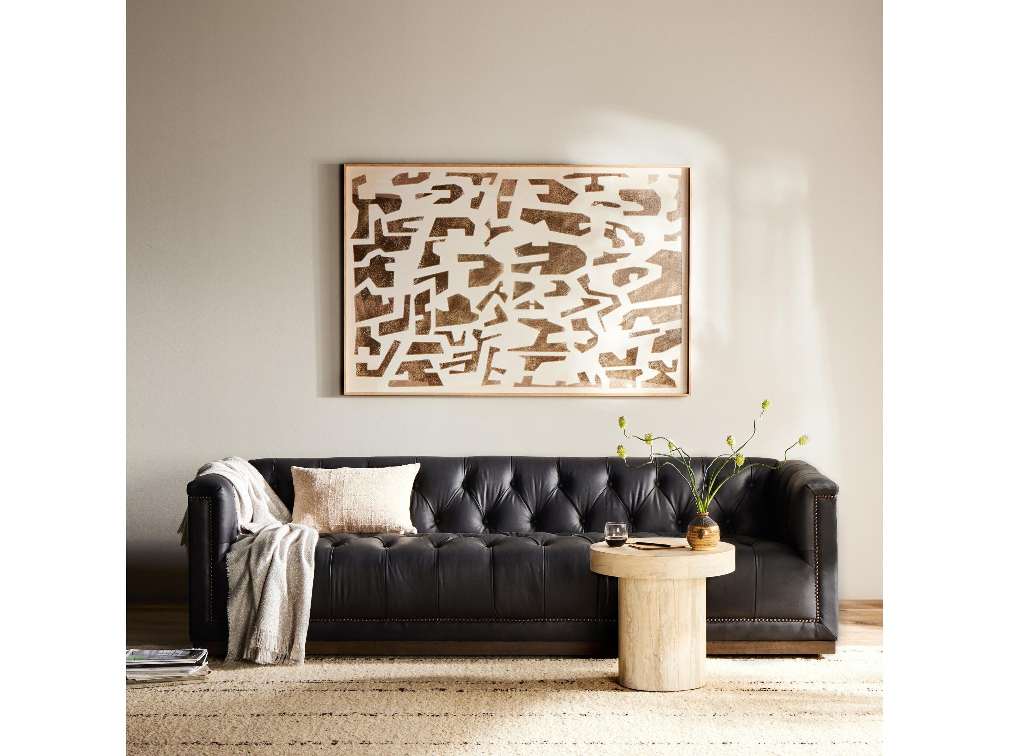 Four Hands Kensington Maxx Black Leather Sofa