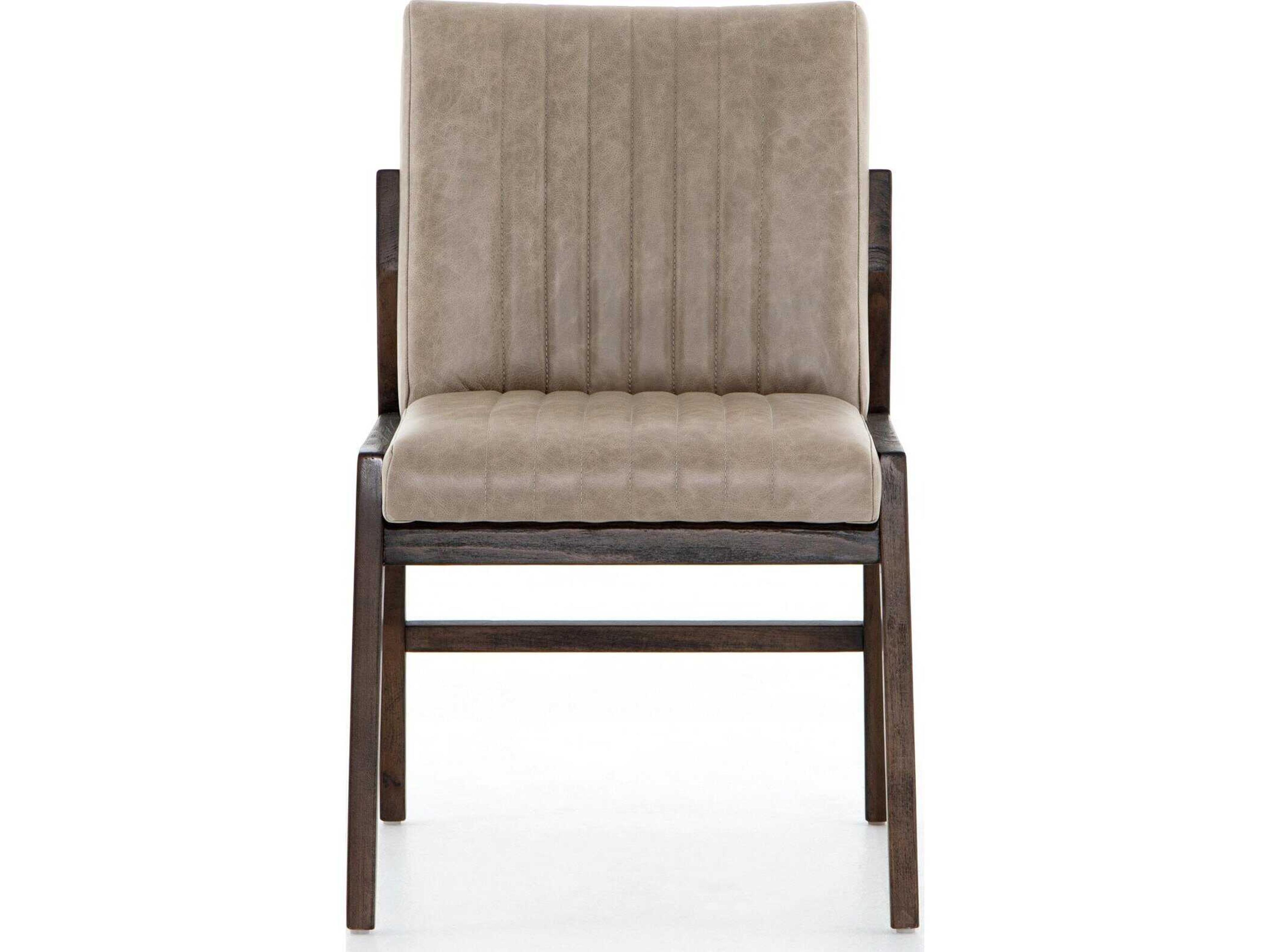 Four Hands Westgate Alice Leather Beech Wood Gray Upholstered Side Dining Chair