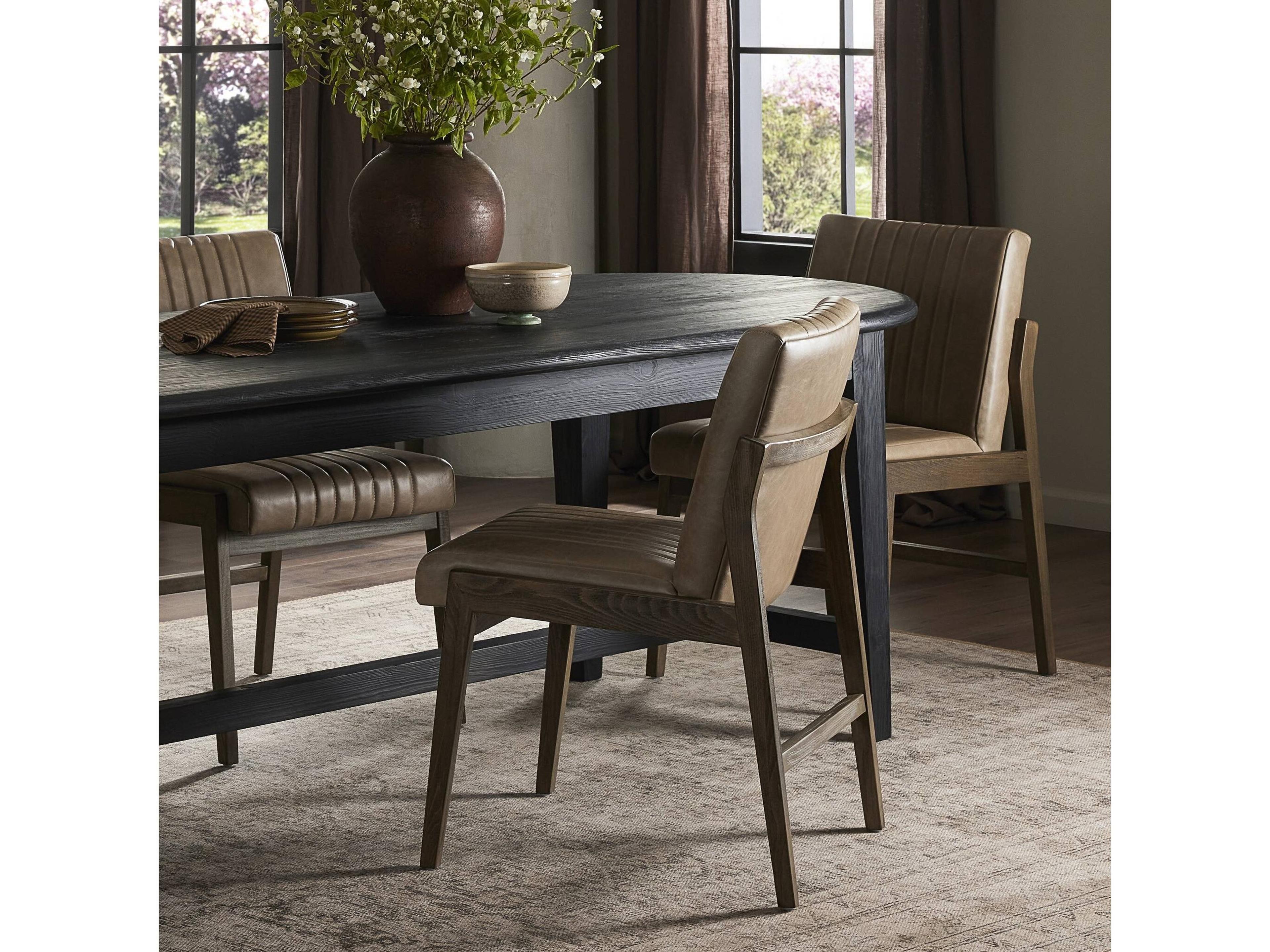 Four Hands Westgate Alice Leather Beech Wood Gray Upholstered Side Dining Chair