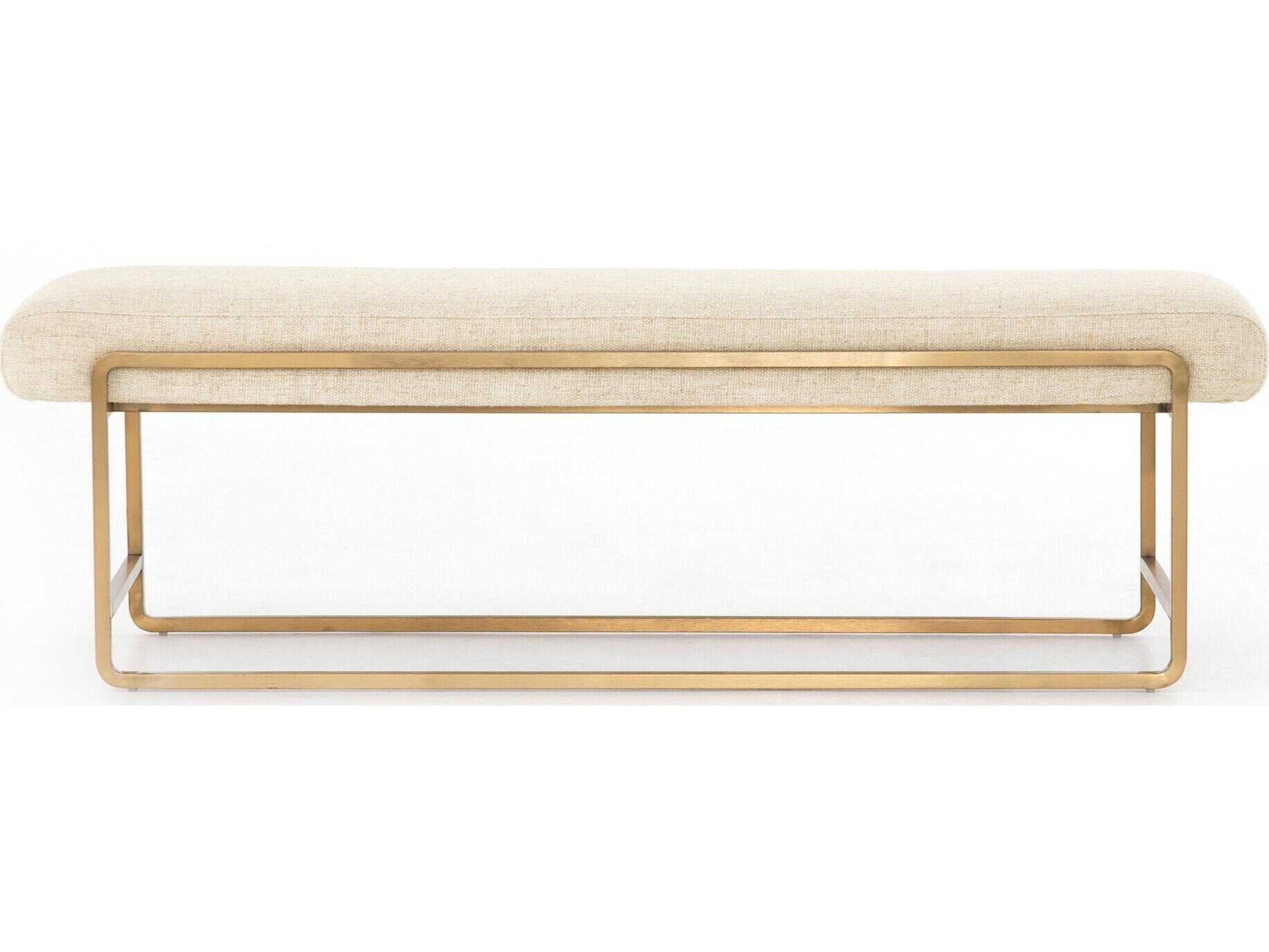 Four Hands Tracey Boyd For Polished Brass Thames Cream Upholstered Accent Bench