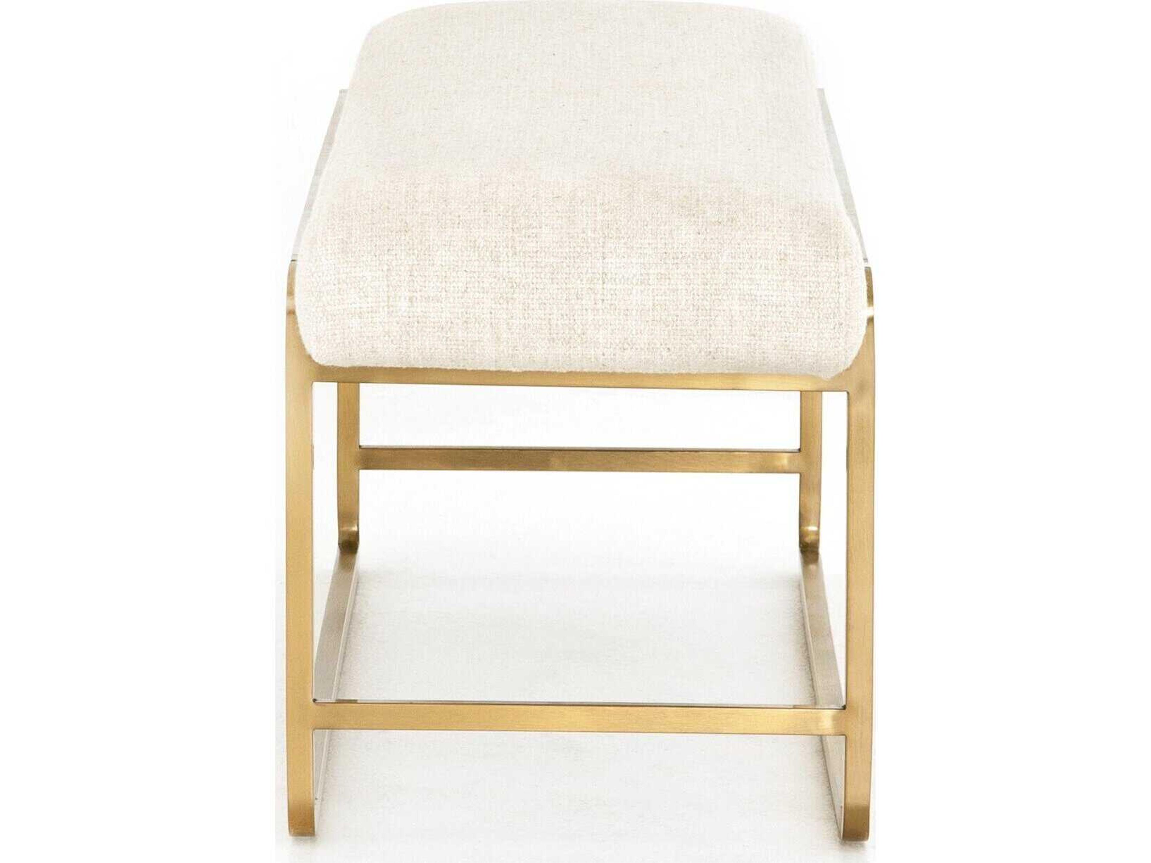 Four Hands Tracey Boyd For Polished Brass Thames Cream Upholstered Accent Bench