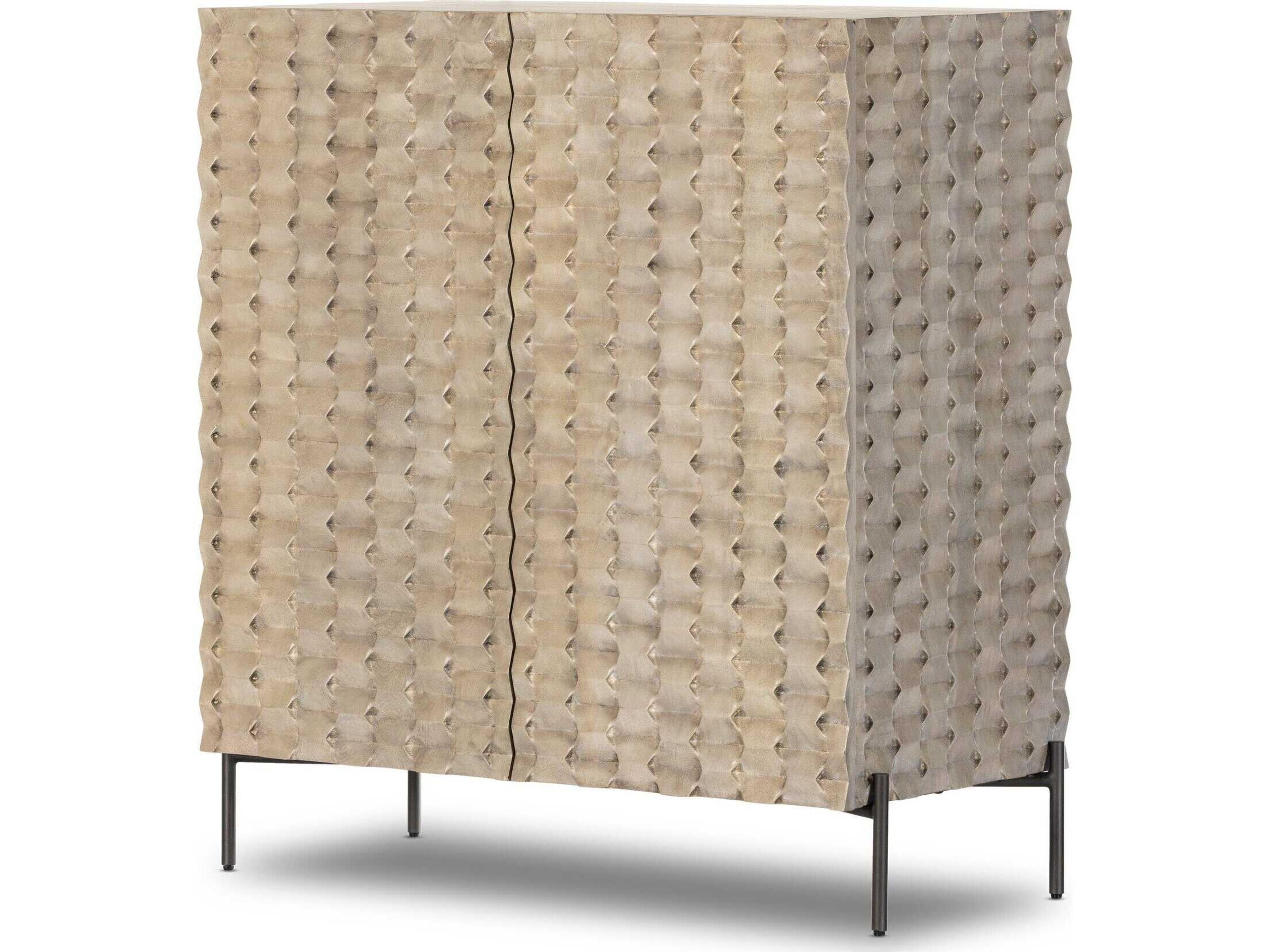 Fallon Raffael Carved Stonewash Grey Mango Bar Cabinet