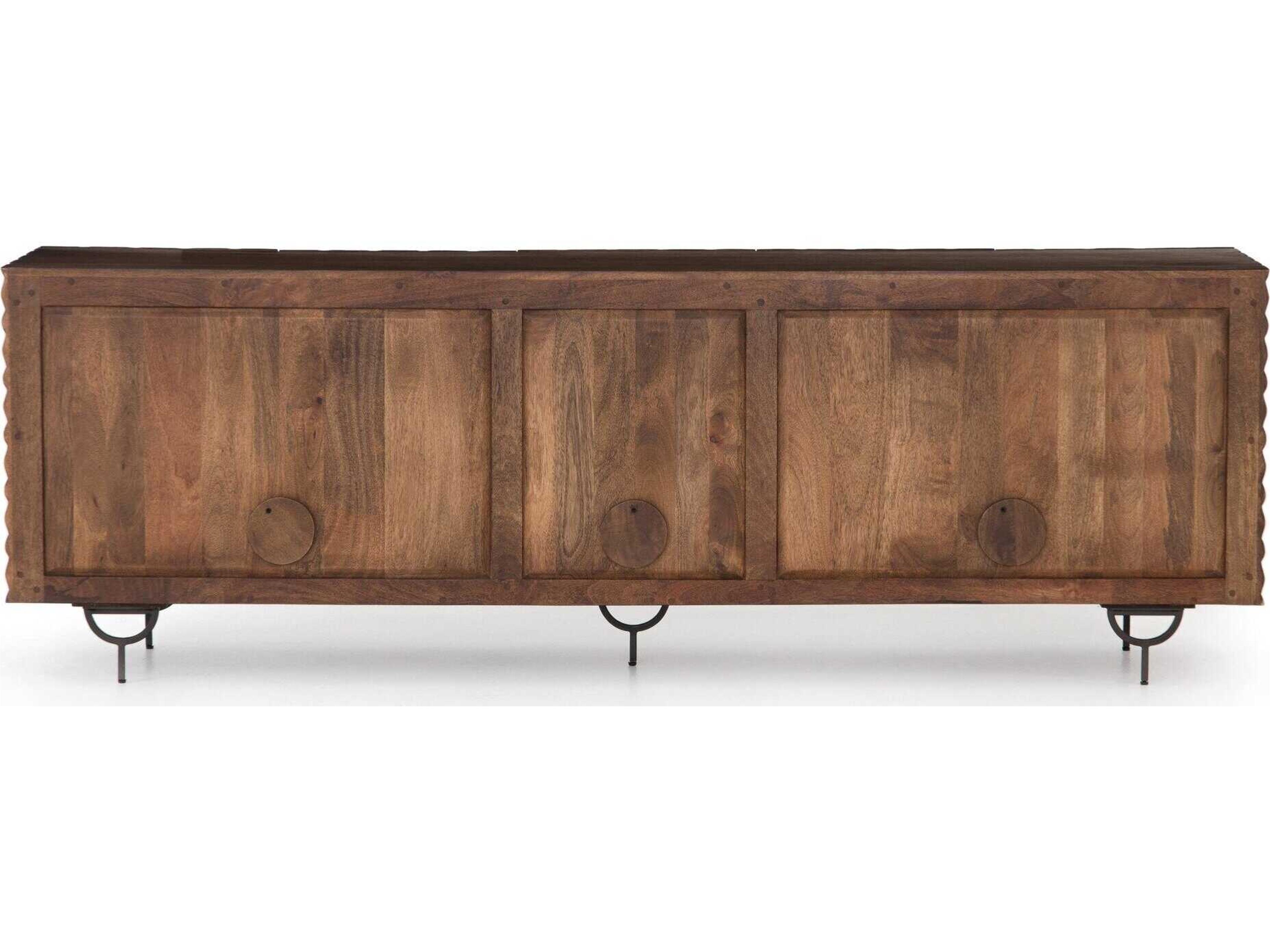 Four Hands Aiden Rio 82" Mango Wood Round Cut Antique Brown Gunmetal Media Console