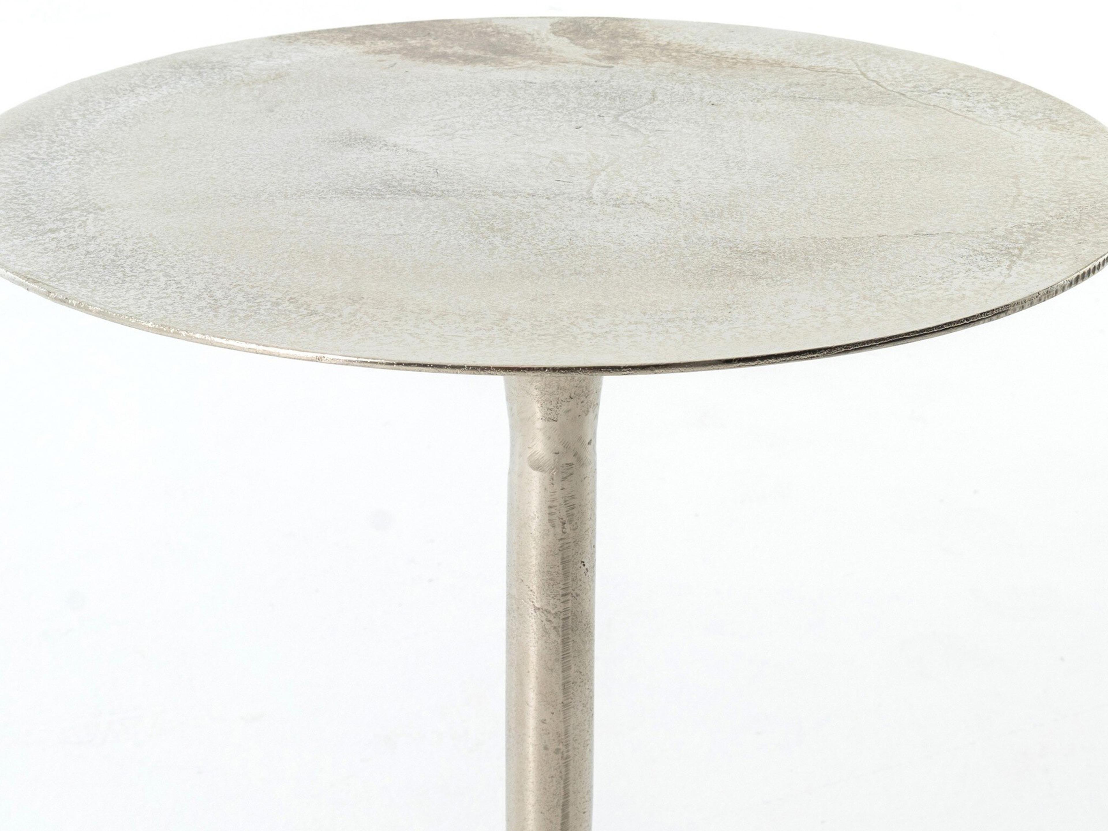 Four Hands Marlow Tulip Round Metal Raw Nickel End Table