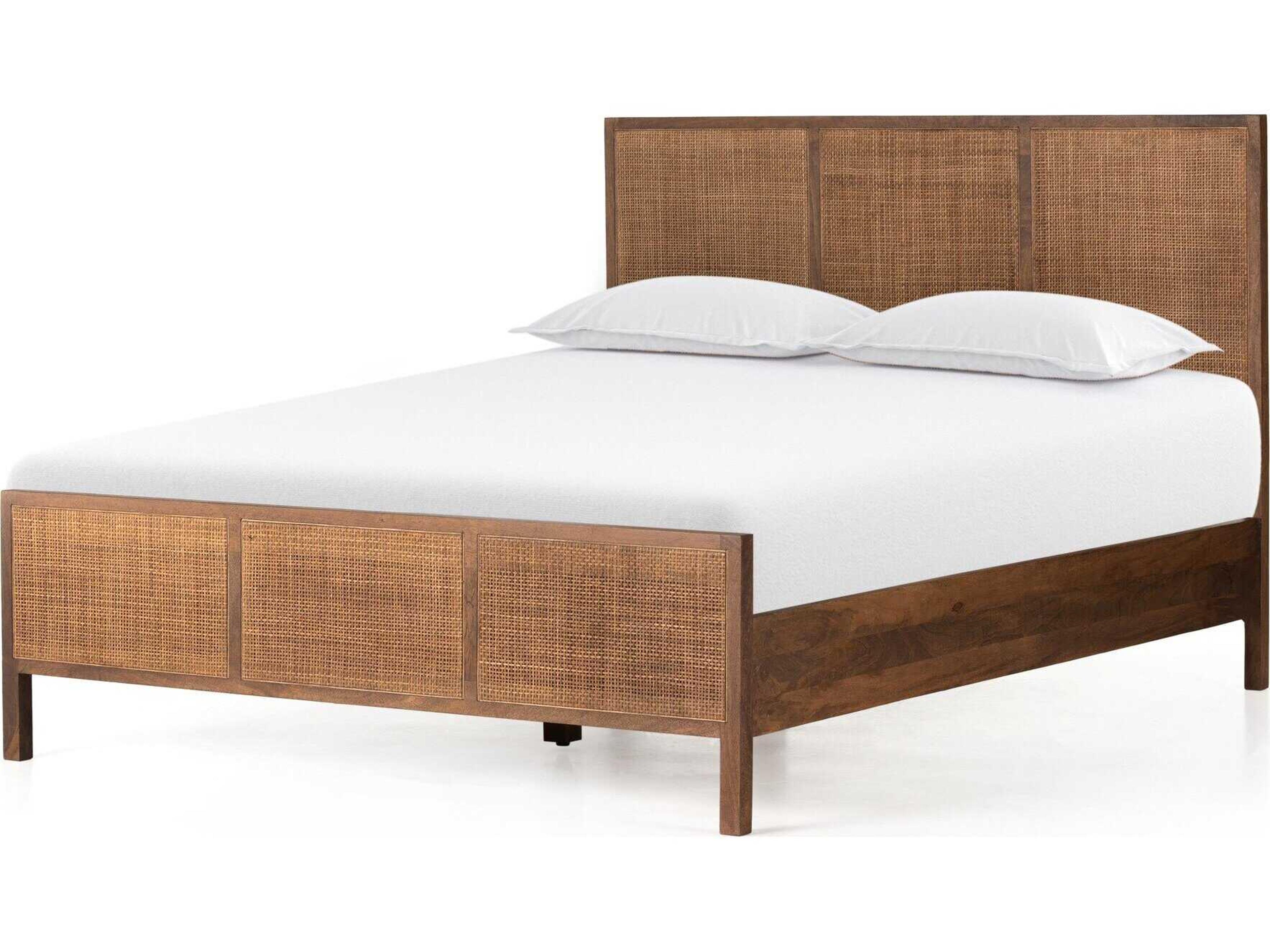 Prescott Sydney Brown Wash Cane Mango Wood Queen Platform Bed
